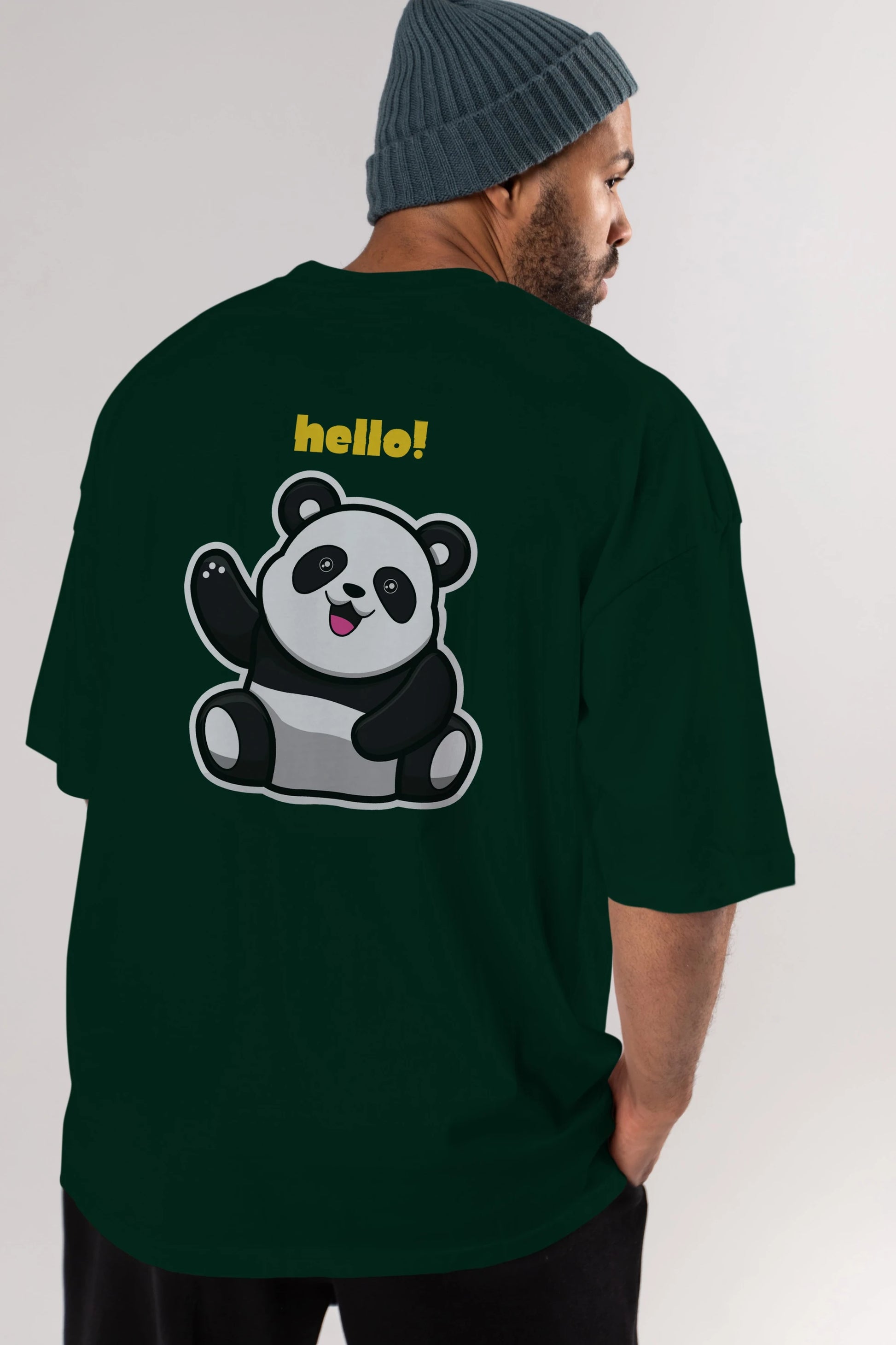 Hello Panda Arka Baskılı Oversize t-shirt Erkek Kadın Unisex