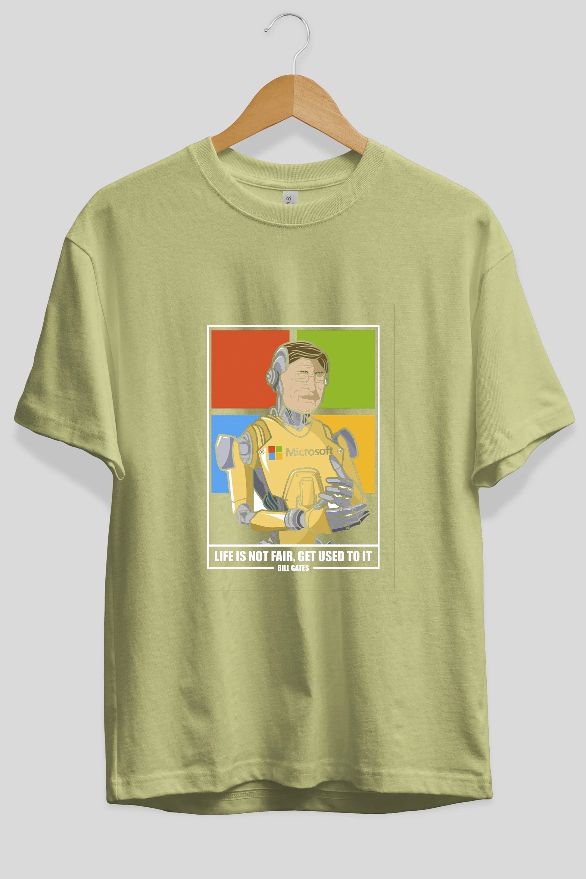 Bill Gates Robot Human Ön Baskılı Oversize t-shirt Erkek Kadın Unisex %100 Pamuk tişort