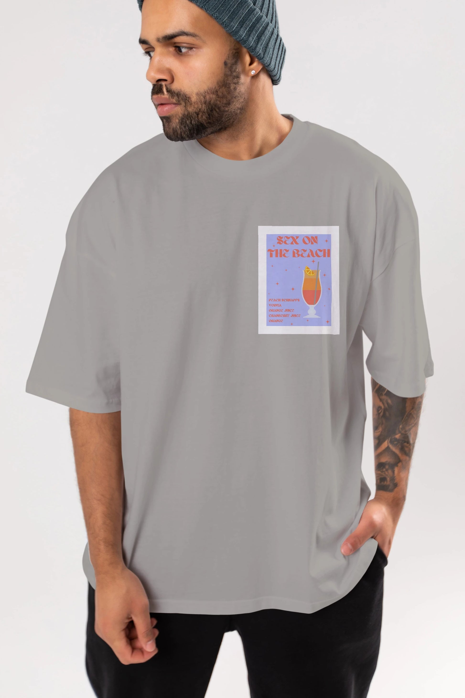 Sex On The Beach Ön Sol Baskılı Oversize t-shirt Erkek Kadın Unisex %100 Pamuk Bisiklet Yaka tişort