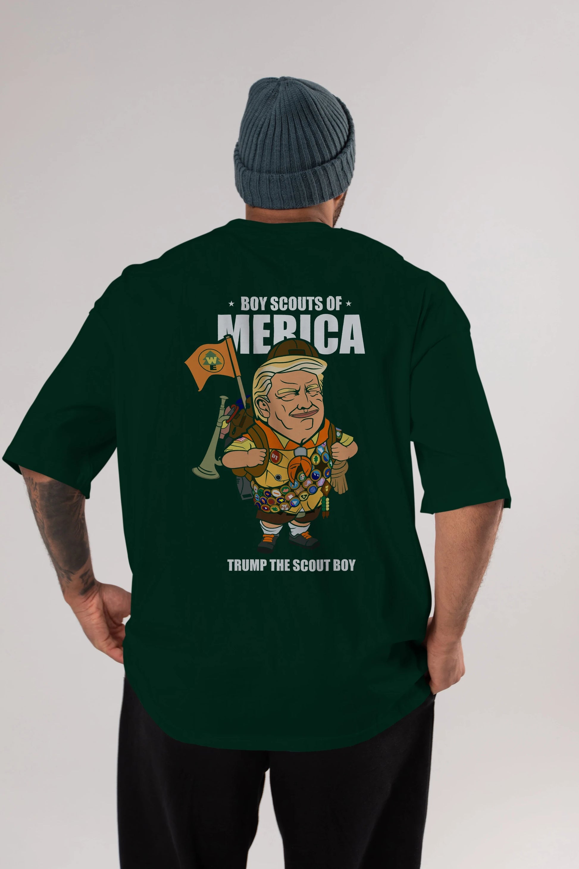 Trump Scout Boy Arka Baskılı Oversize t-shirt Erkek Kadın Unisex %100 Pamuk tişort