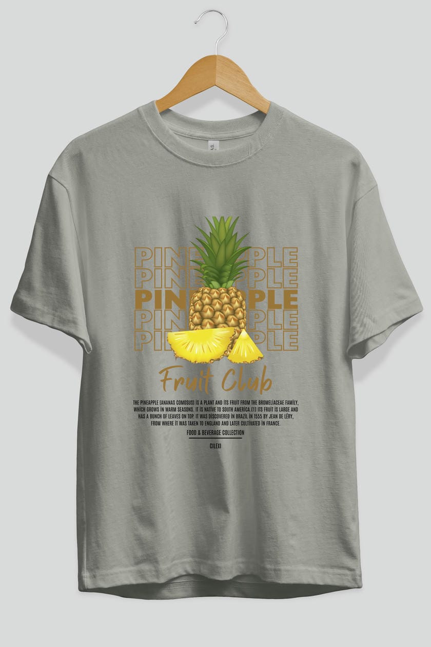 Pineapple Ön Baskılı Oversize t-shirt Erkek Kadın Pamuk Bisiklet Yaka tişort