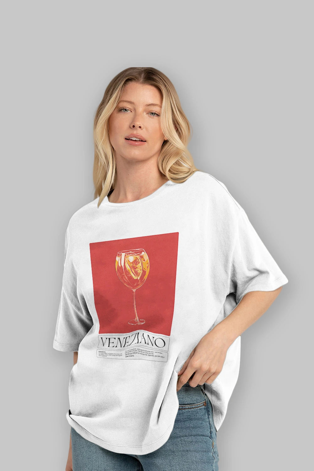 Veneziano Ön Baskılı Oversize t-shirt Erkek Kadın Unisex %100 Pamuk Bisiklet Yaka tişort