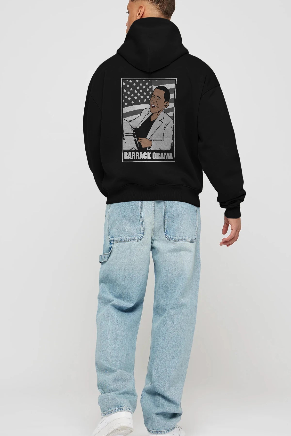 Obama Thriller Arka Baskılı Hoodie Oversize Kapüşonlu Sweatshirt Erkek Kadın Unisex