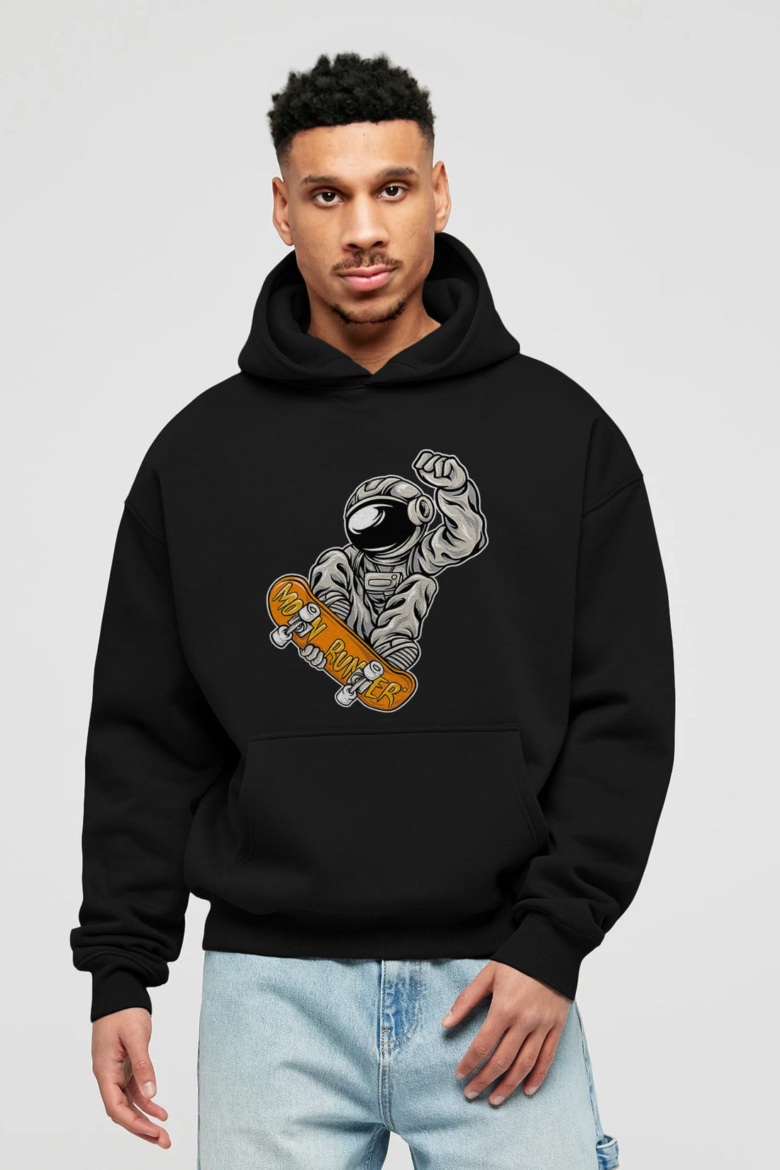 Moon Runner Ön Baskılı Hoodie Oversize Kapüşonlu Sweatshirt Erkek Kadın Unisex