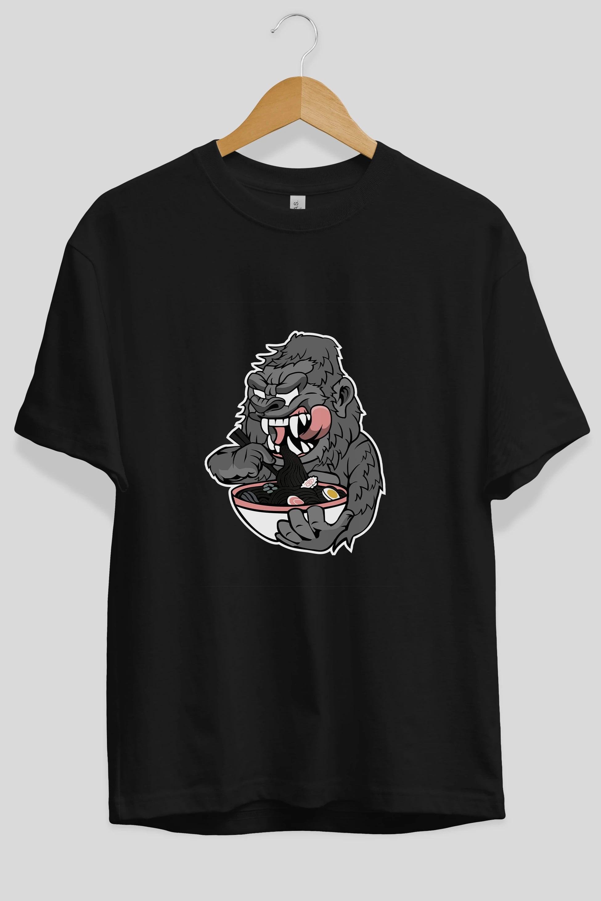 Big Gorilla Ramen Ön Baskılı Oversize t-shirt Erkek Kadın Unisex %100 Pamuk tişort