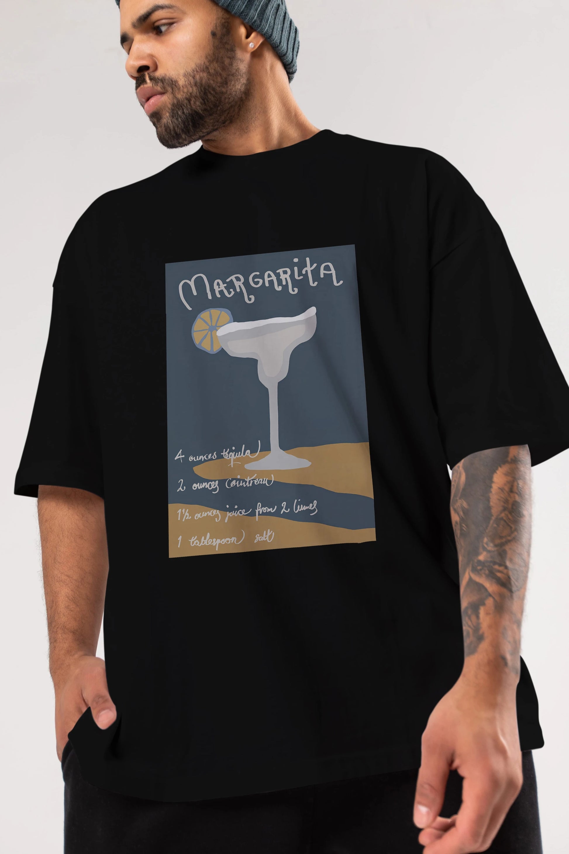 Margarita 2 Ön Baskılı Oversize t-shirt Erkek Kadın Unisex %100 Pamuk Bisiklet Yaka tişort