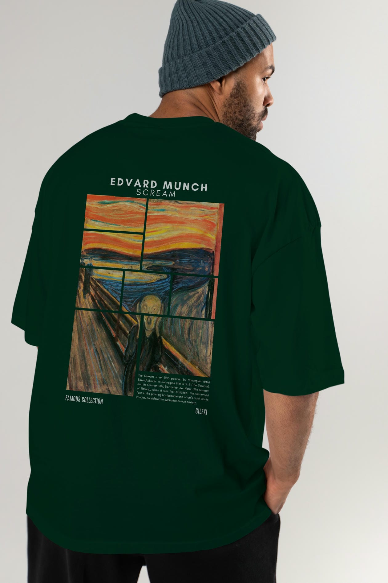 Edvard Munch Scream Arka Baskılı Oversize t-shirt Erkek Kadın Bisiklet Yaka Pamuk tişort