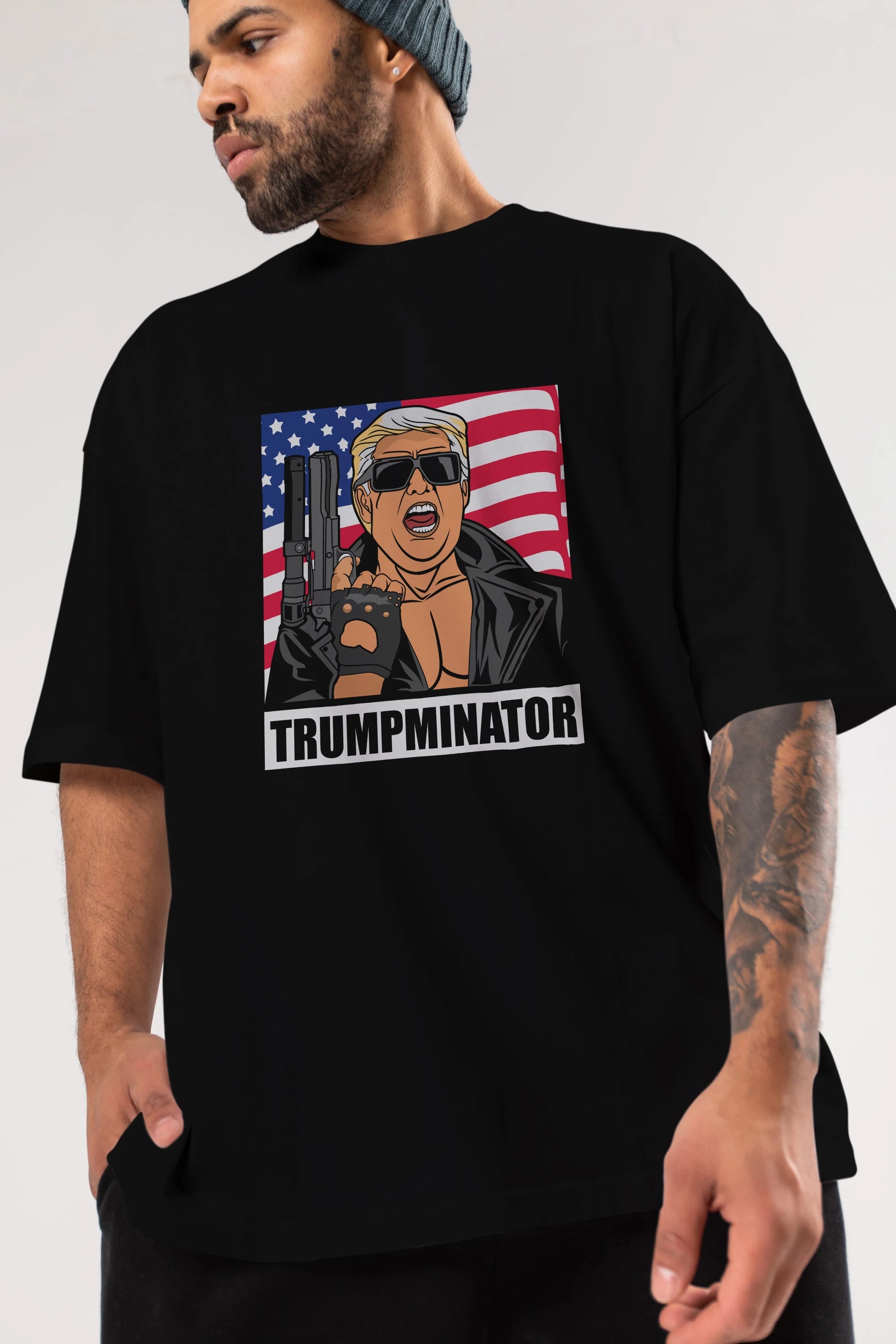 Trumpminator Ön Baskılı Oversize t-shirt Erkek Kadın Unisex %100 Pamuk tişort