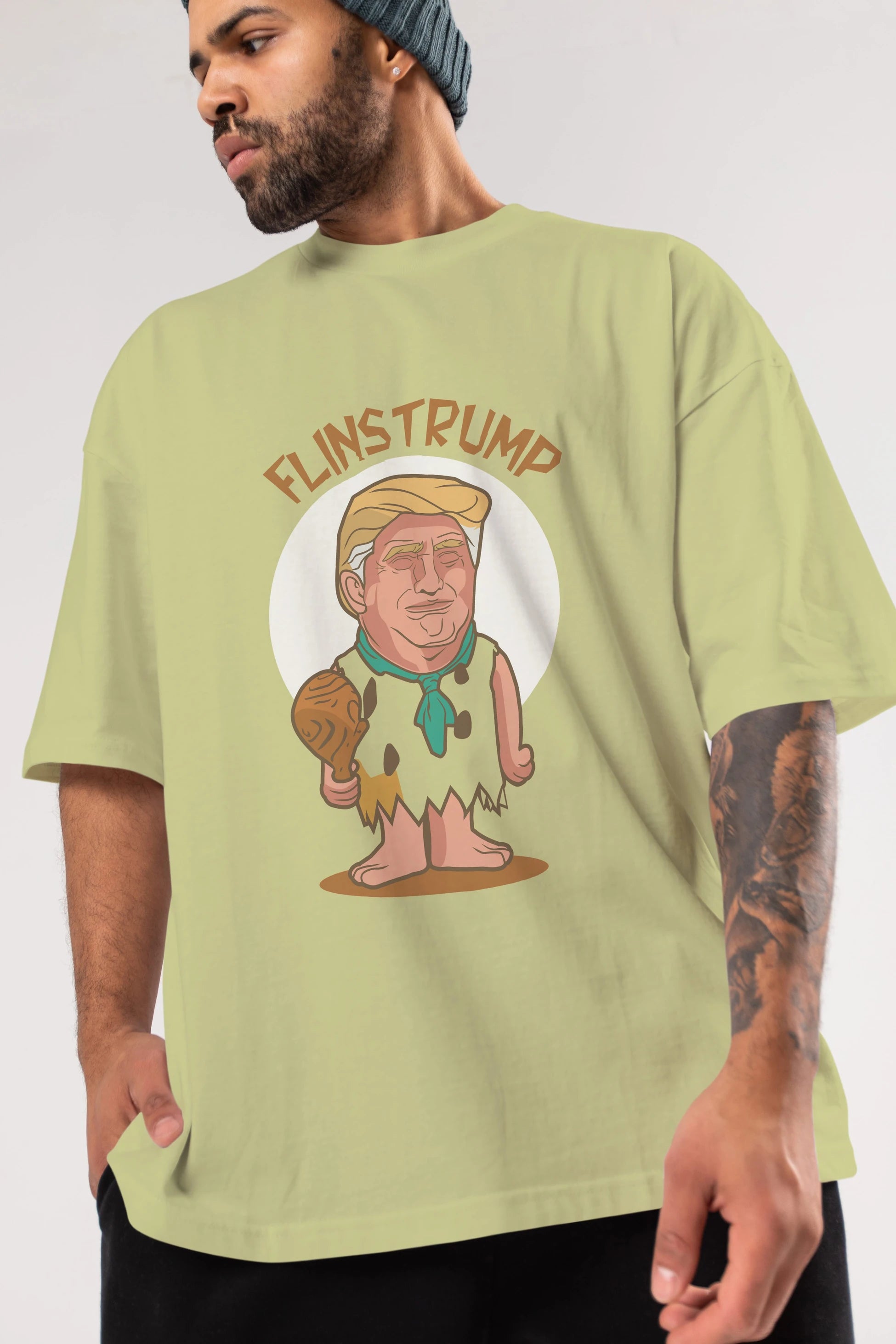Flinstrump Ön Baskılı Oversize t-shirt Erkek Kadın Unisex %100 Pamuk tişort