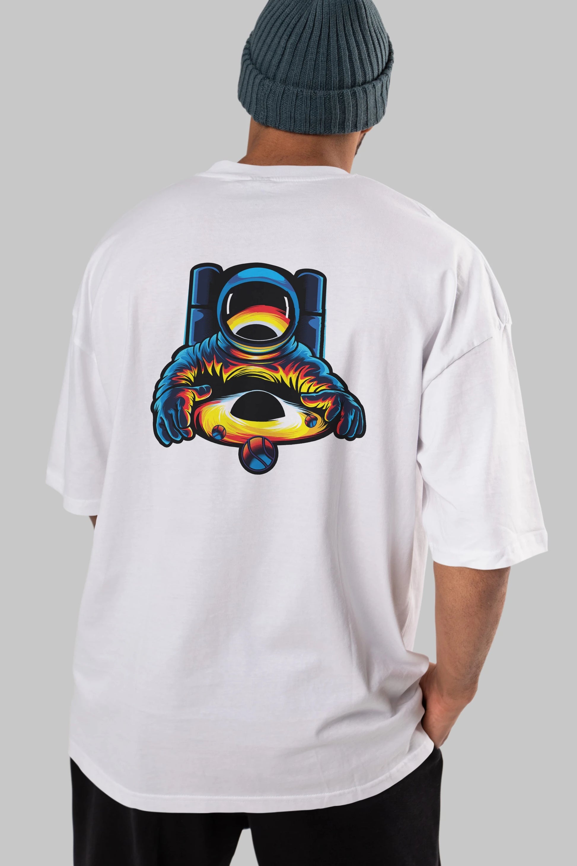 Astronaut & Black Hole Arka Baskılı Oversize t-shirt Erkek Kadın Unisex