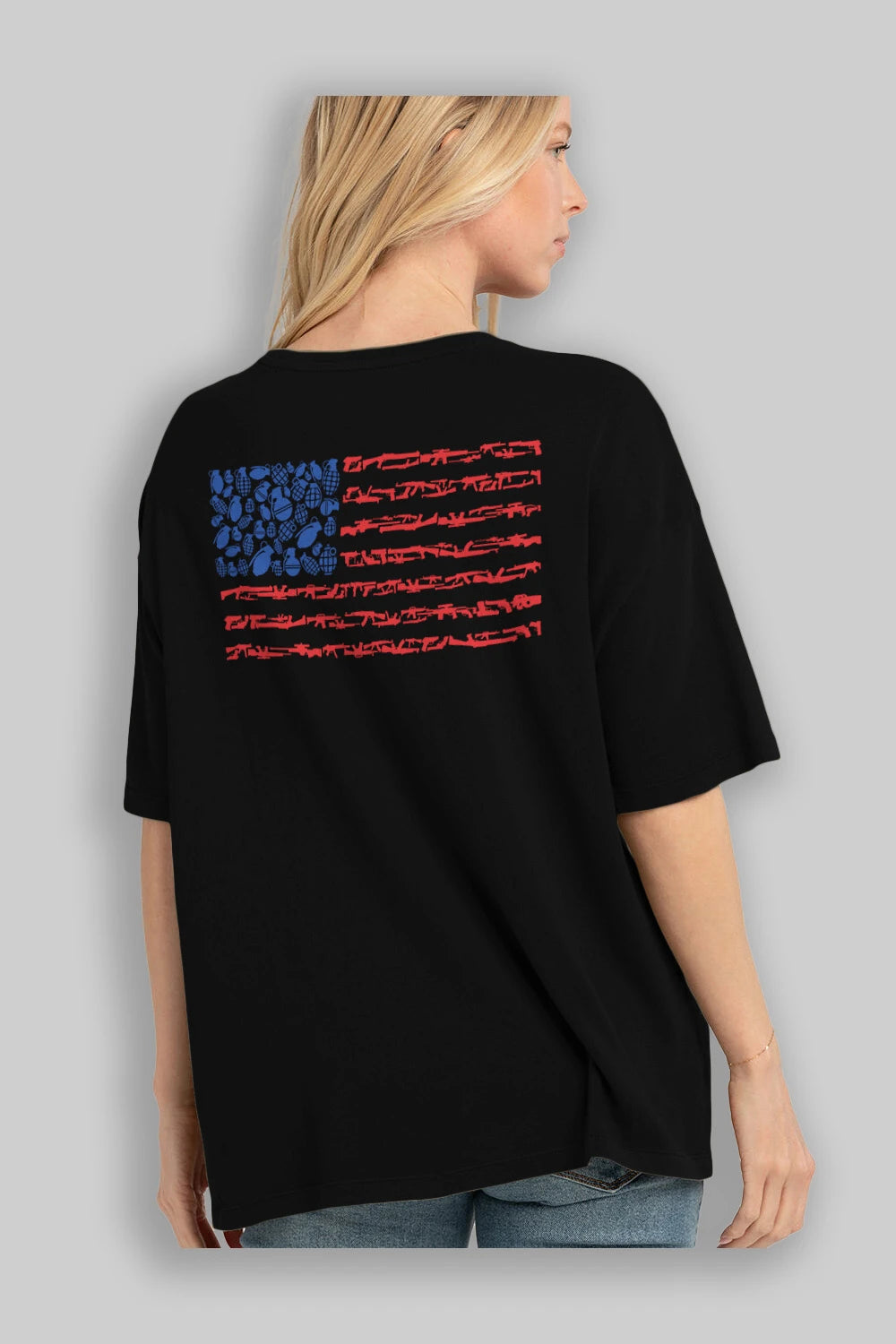 Weapon Flag Arka Baskılı Oversize t-shirt %100 pamuk Erkek Kadın Unisex