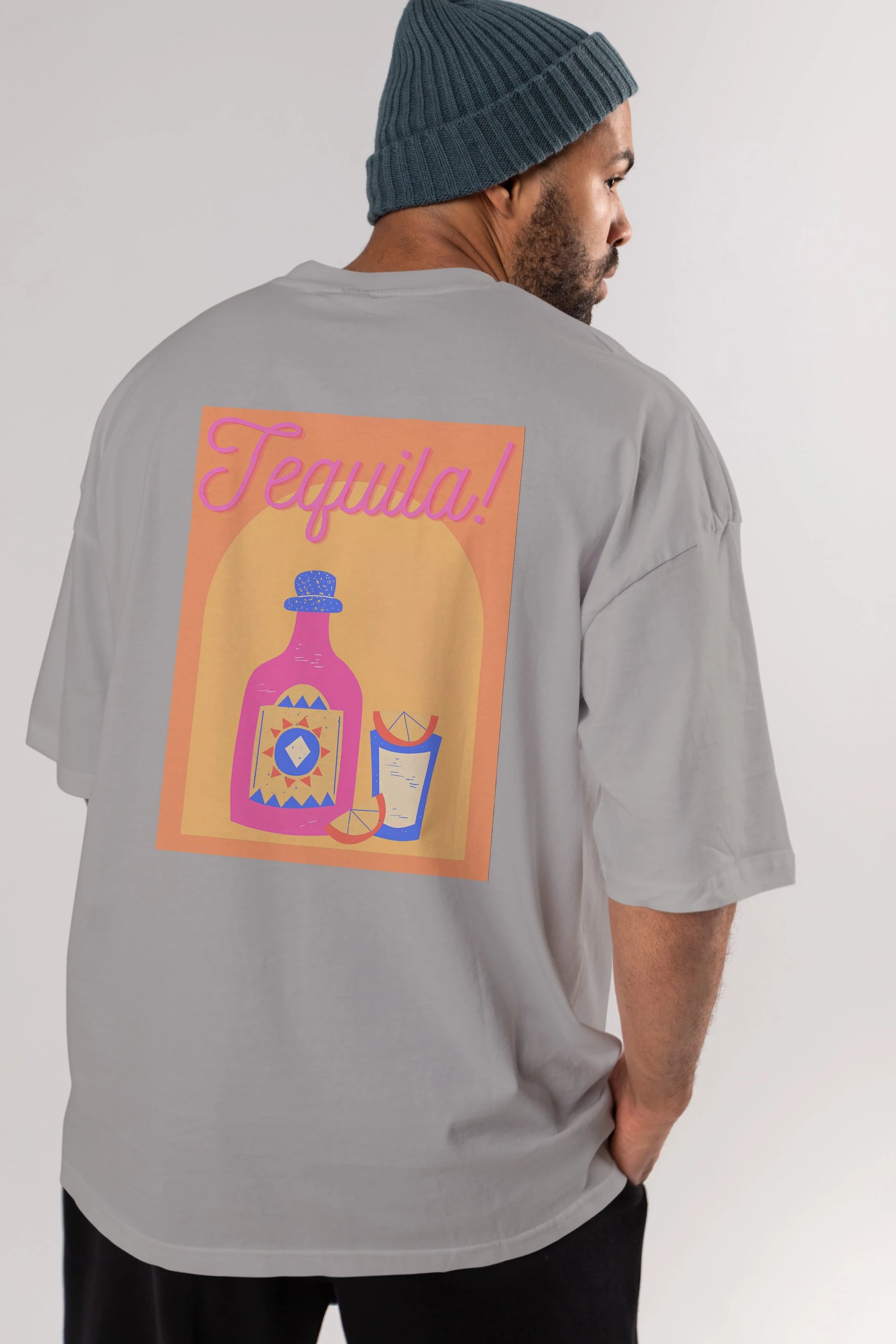 Tequila Arka Baskılı Oversize t-shirt Erkek Kadın Unisex %100 Pamuk Bisiklet Yaka tişort