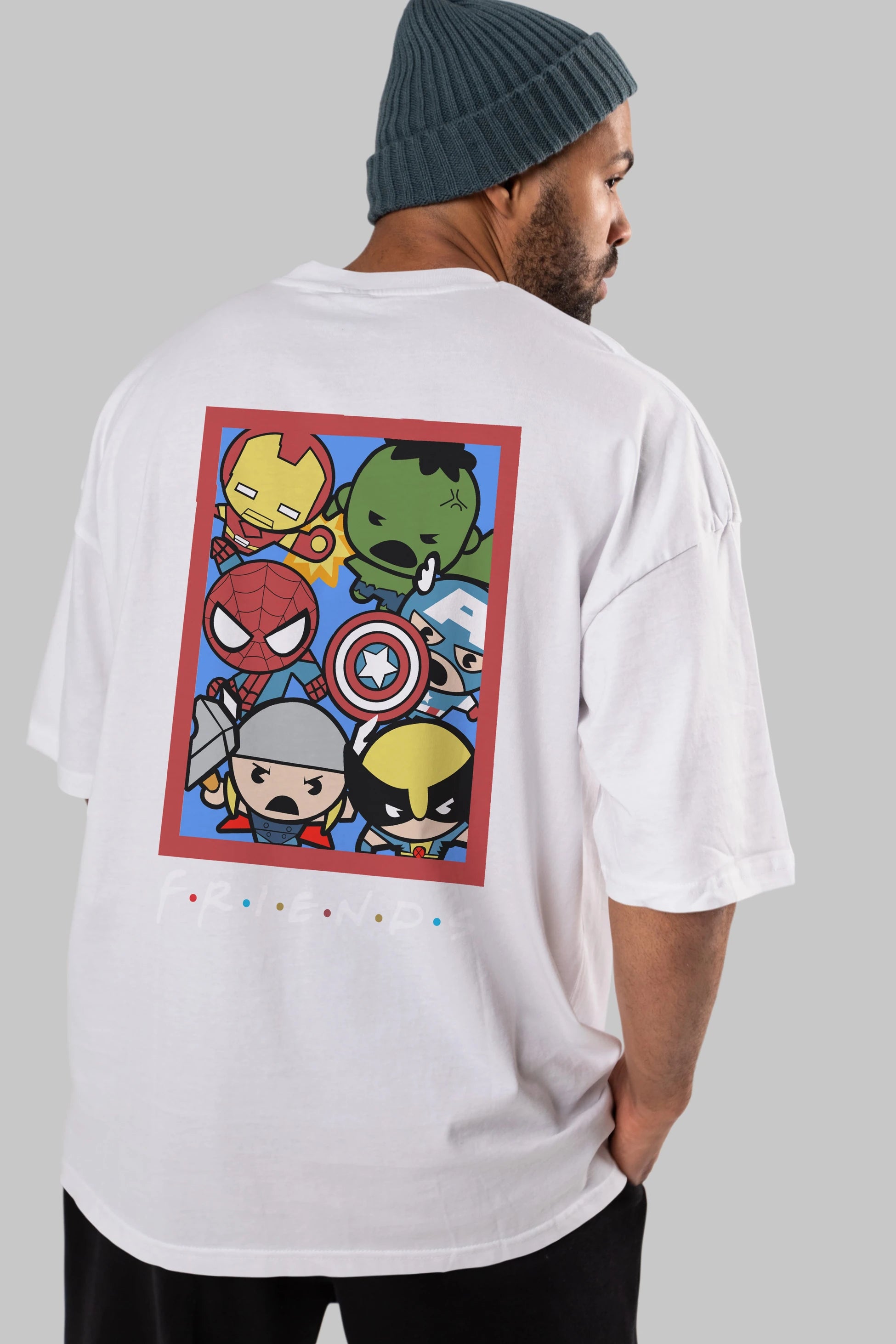 Friends Avenger Arka Baskılı Oversize t-shirt Erkek Kadın Unisex %100 Pamuk Bisiklet Yaka tişort