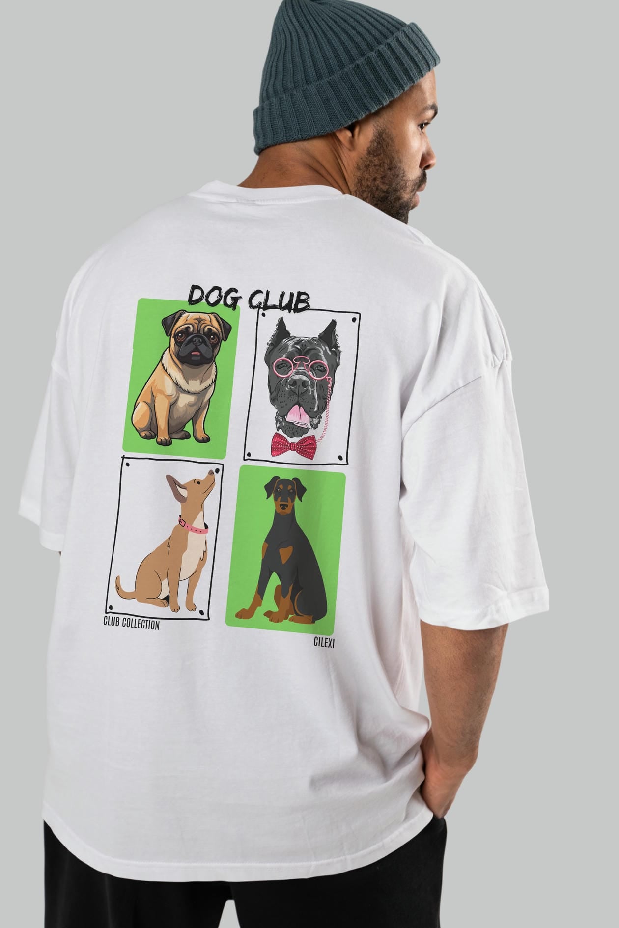 Dog Club Arka Baskılı Oversize t-shirt Erkek Kadın %100 Pamuk Bisiklet Yaka tişort