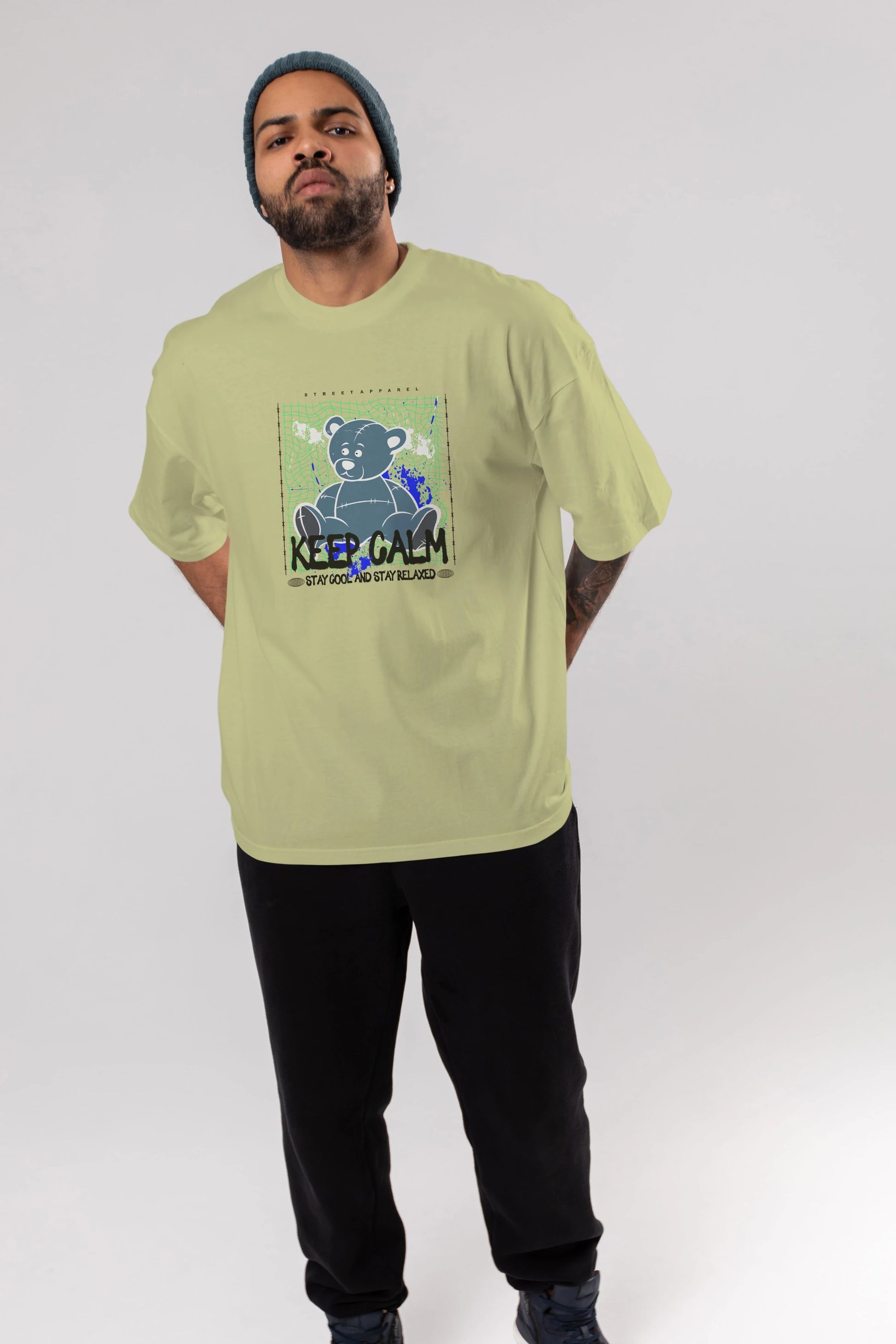 Keep Calm Bear Ön Baskılı Oversize t-shirt Erkek Kadın Unisex