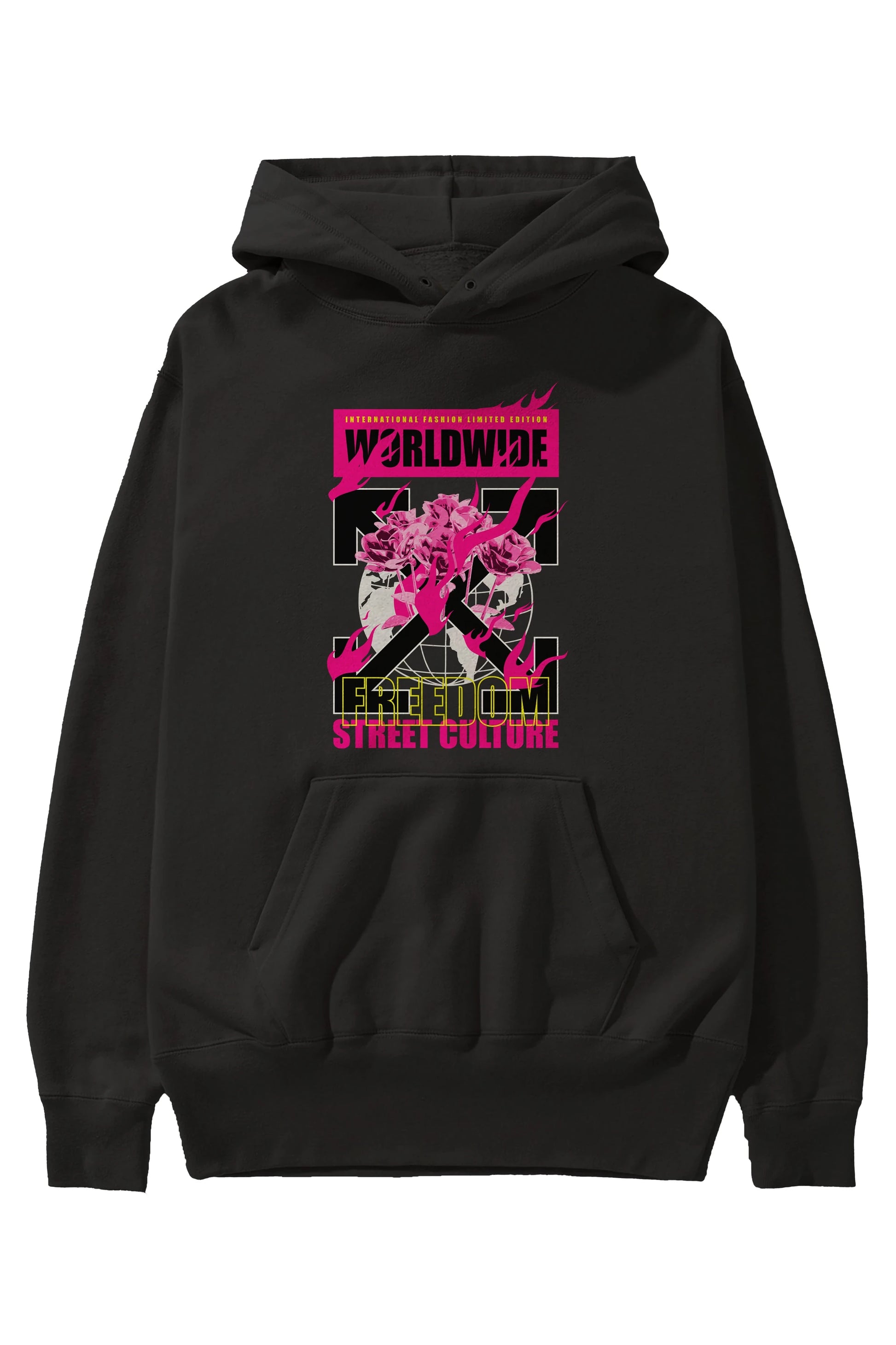 Freedom Street Culture Ön Baskılı Hoodie Oversize Kapüşonlu Sweatshirt Erkek Kadın Unisex