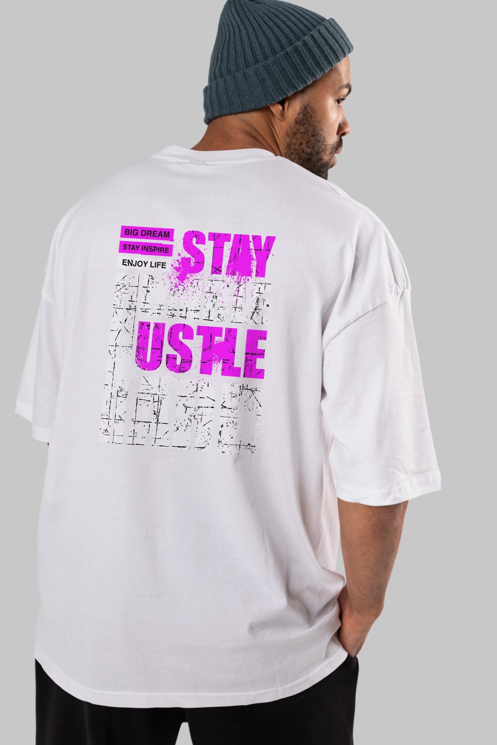Stay Hustle Arka Baskılı Oversize t-shirt Erkek Kadın Unisex