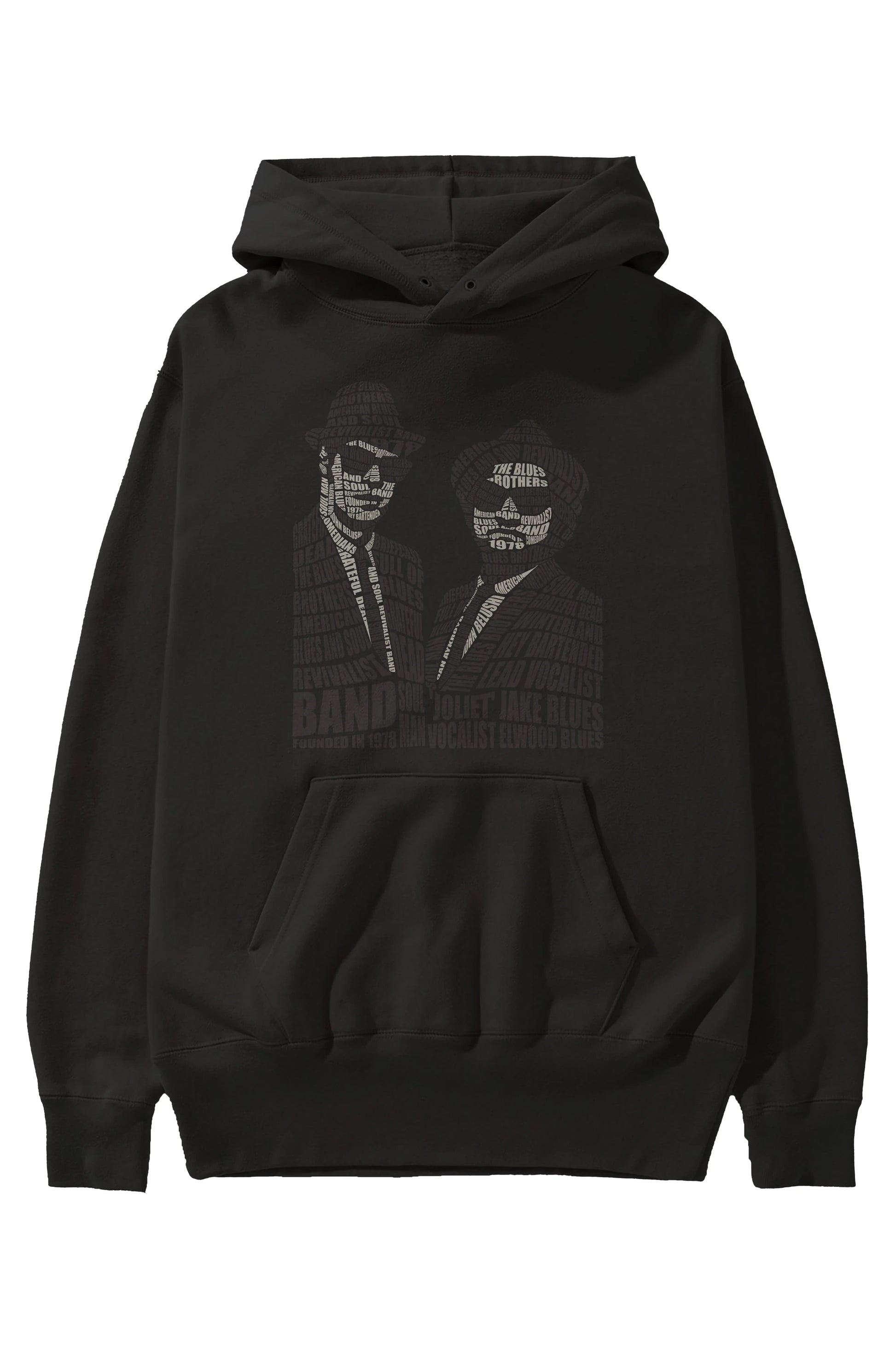 Blues Brothers Calligram Ön Baskılı Hoodie Oversize Kapüşonlu Sweatshirt Erkek Kadın Unisex