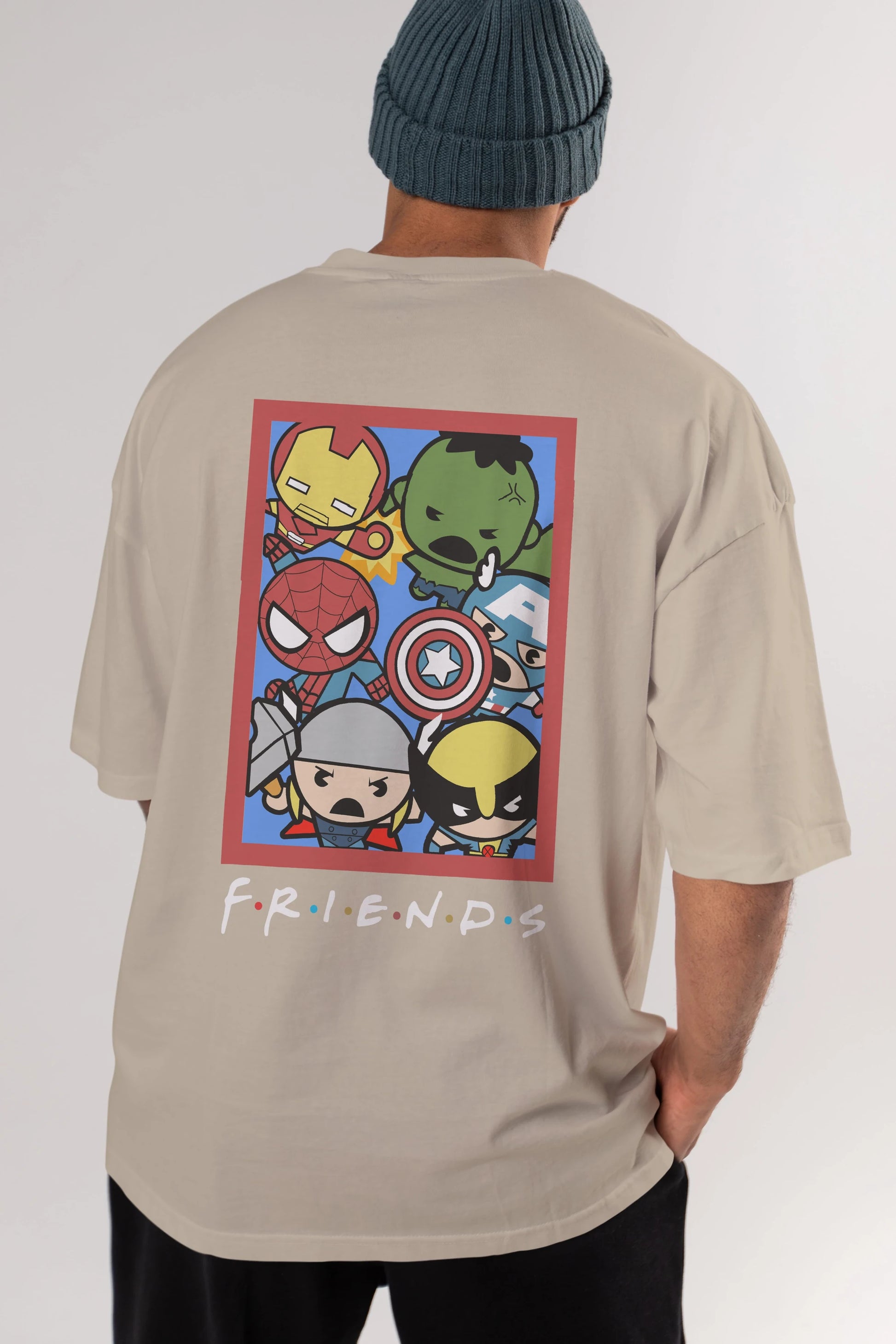 Friends Avenger Arka Baskılı Oversize t-shirt Erkek Kadın Unisex %100 Pamuk Bisiklet Yaka tişort