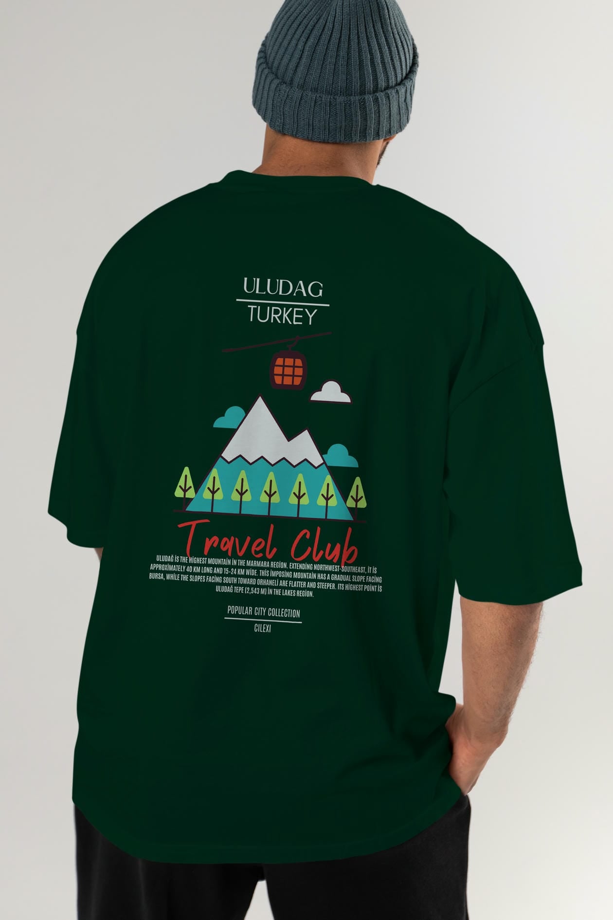 Uludağ Turkey Arka Baskılı Oversize t-shirt Erkek Kadın Pamuk Bisiklet Yaka tişort