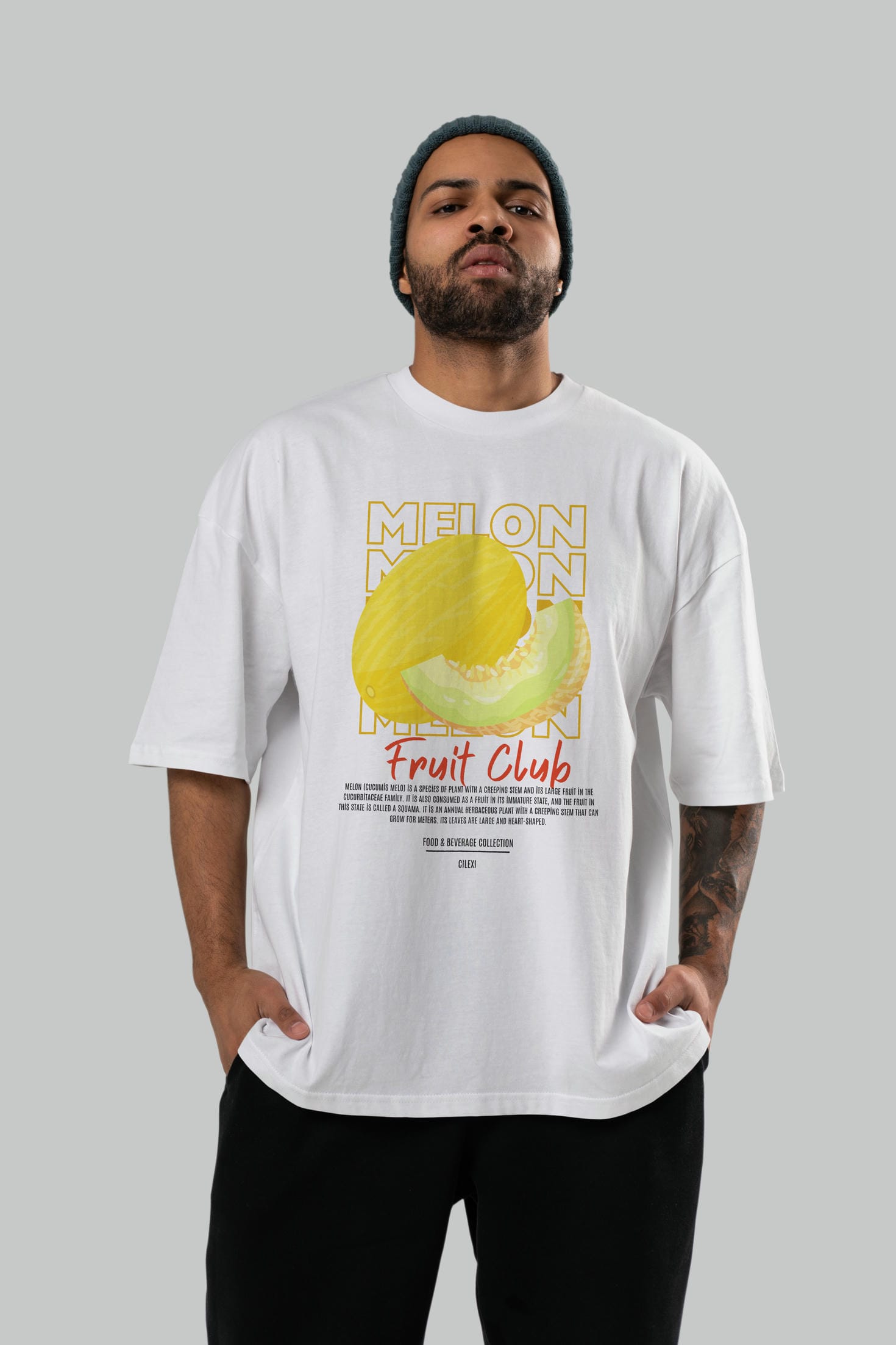 Melon Ön Baskılı Oversize t-shirt Erkek Kadın Pamuk Bisiklet Yaka tişort