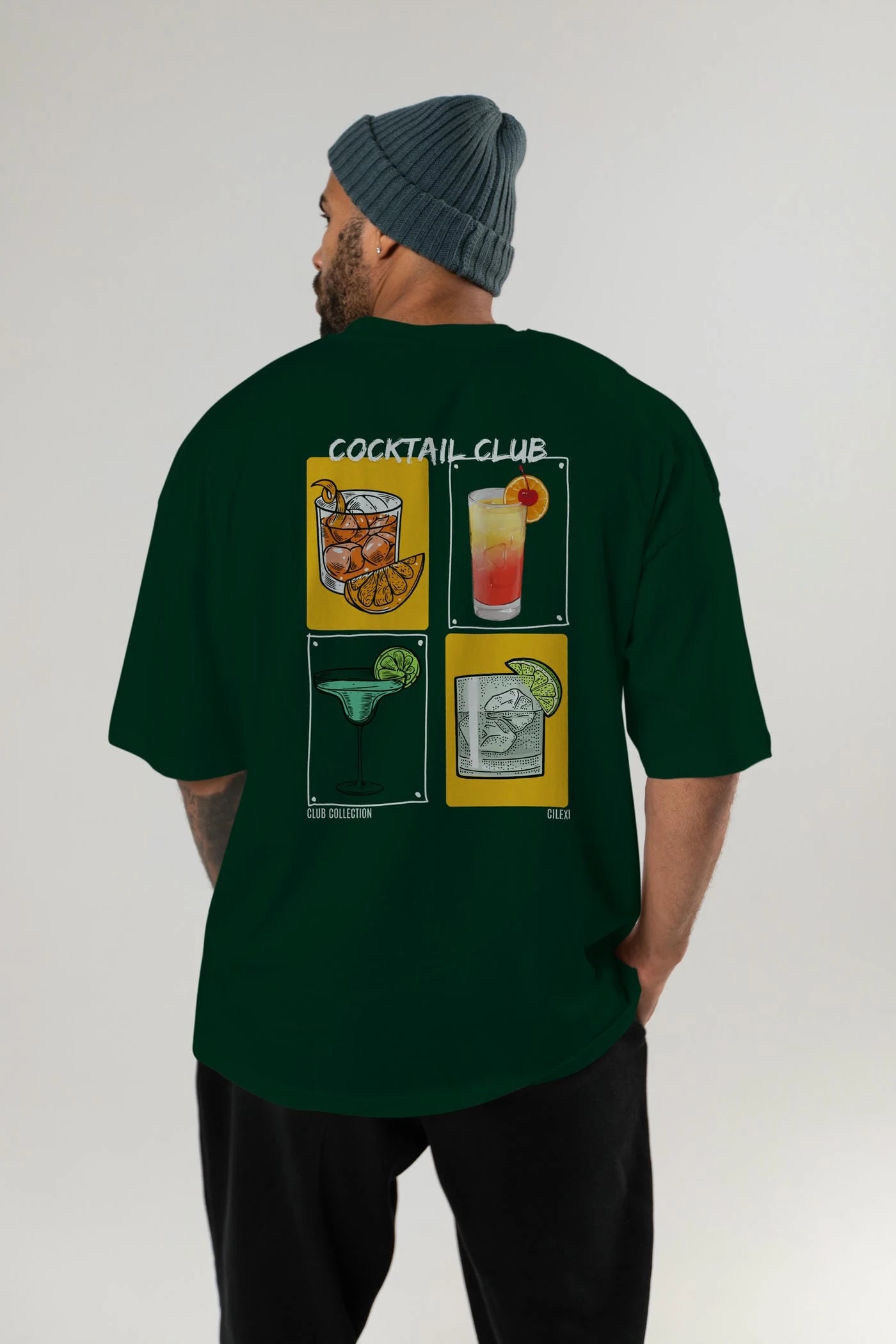 Cocktail Club Arka Baskılı Oversize t-shirt Erkek Kadın %100 Pamuk Bisiklet Yaka tişort