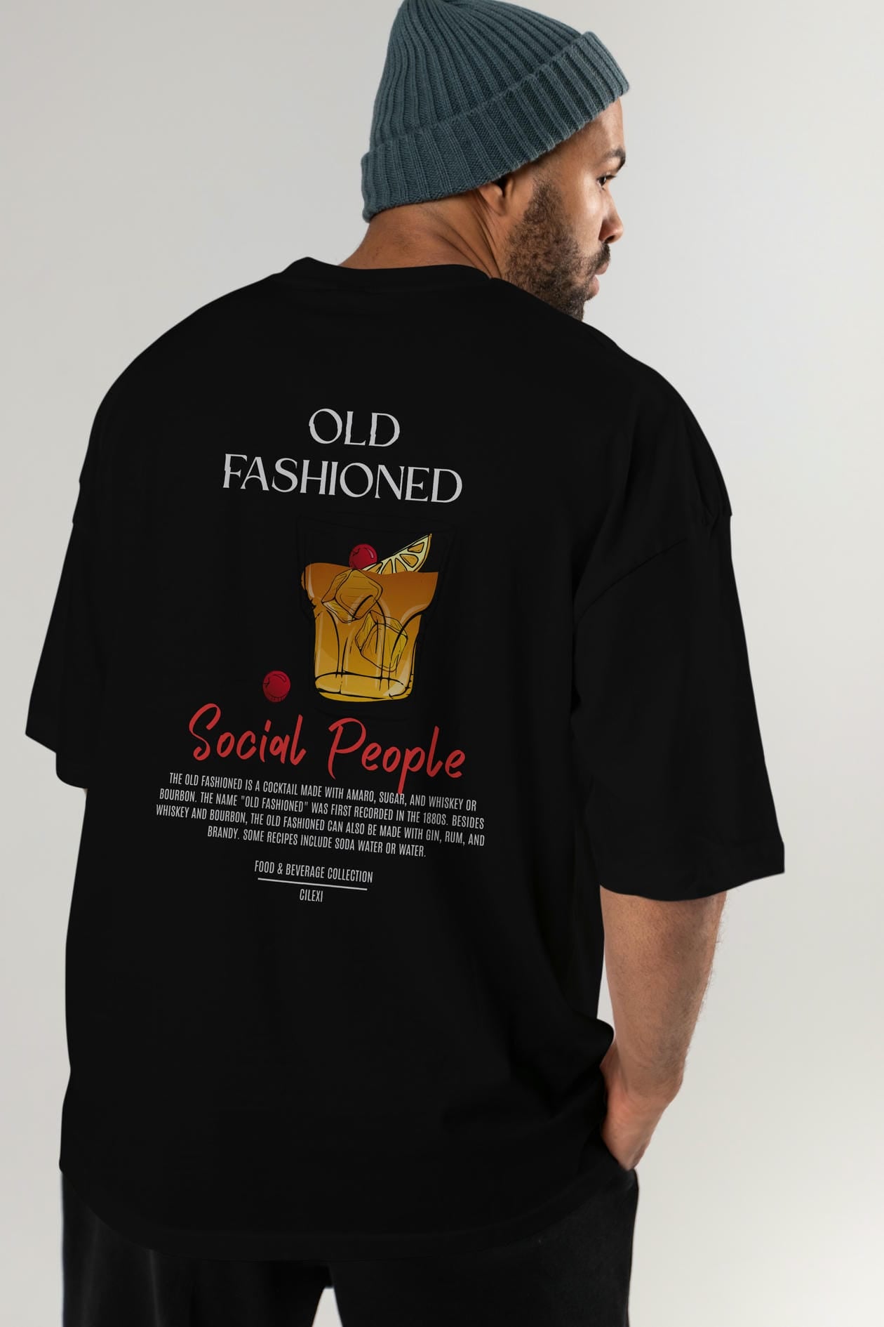 Old Fashıoned Kokteyl Serisi Baskılı Oversize t-shirt Erkek Kadın Unisex %100 Pamuk Bisiklet Yaka tişort
