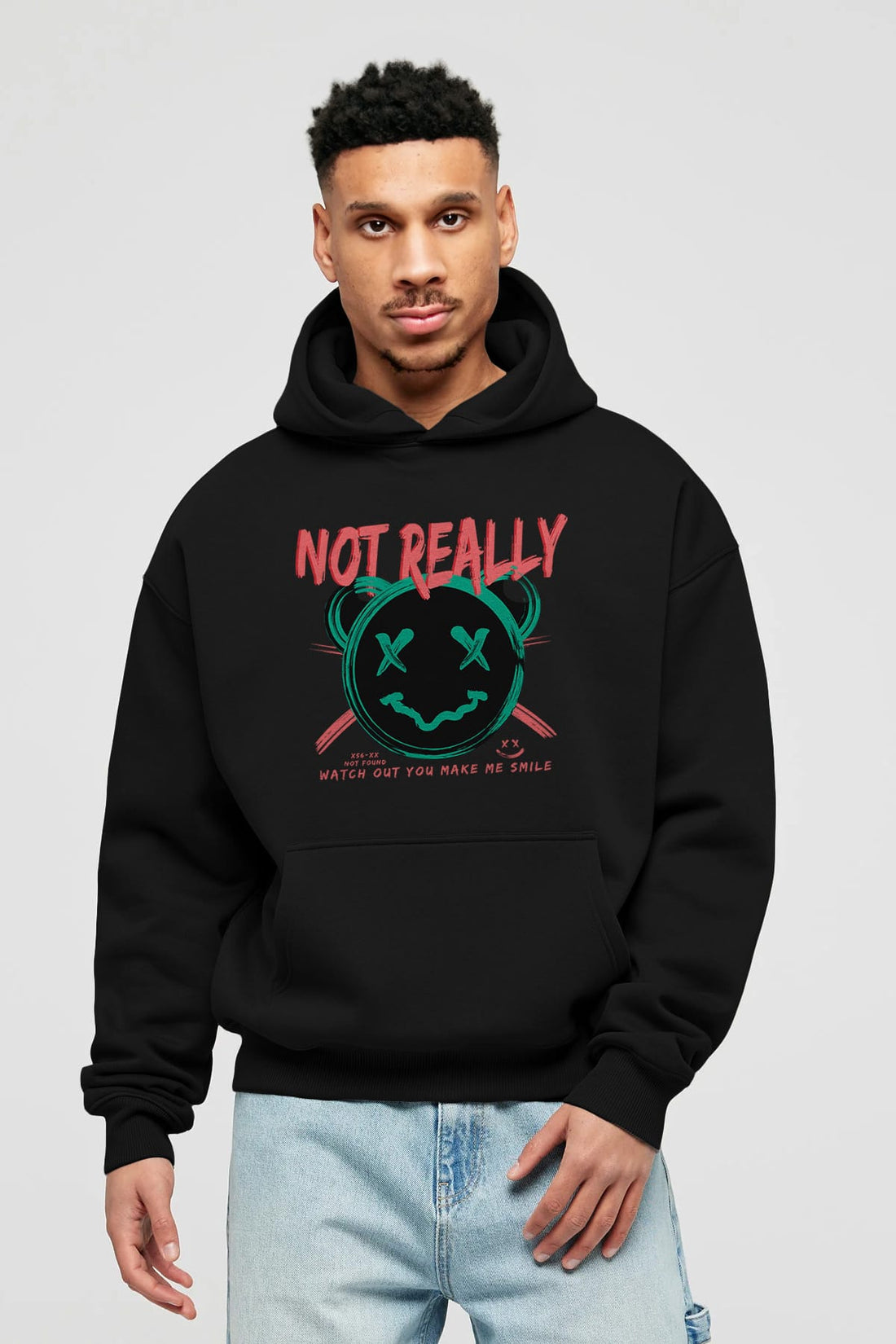 Not Really Bear Ön Baskılı Hoodie Oversize Kapüşonlu Sweatshirt Erkek Kadın Unisex
