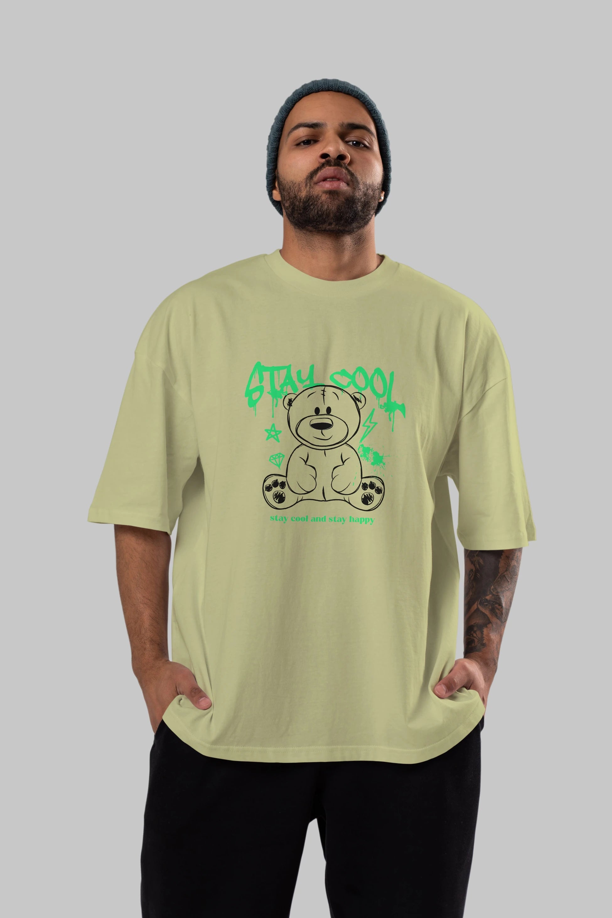 Teddy Bear Stay Cool Ön Baskılı Oversize t-shirt Erkek Kadın Unisex