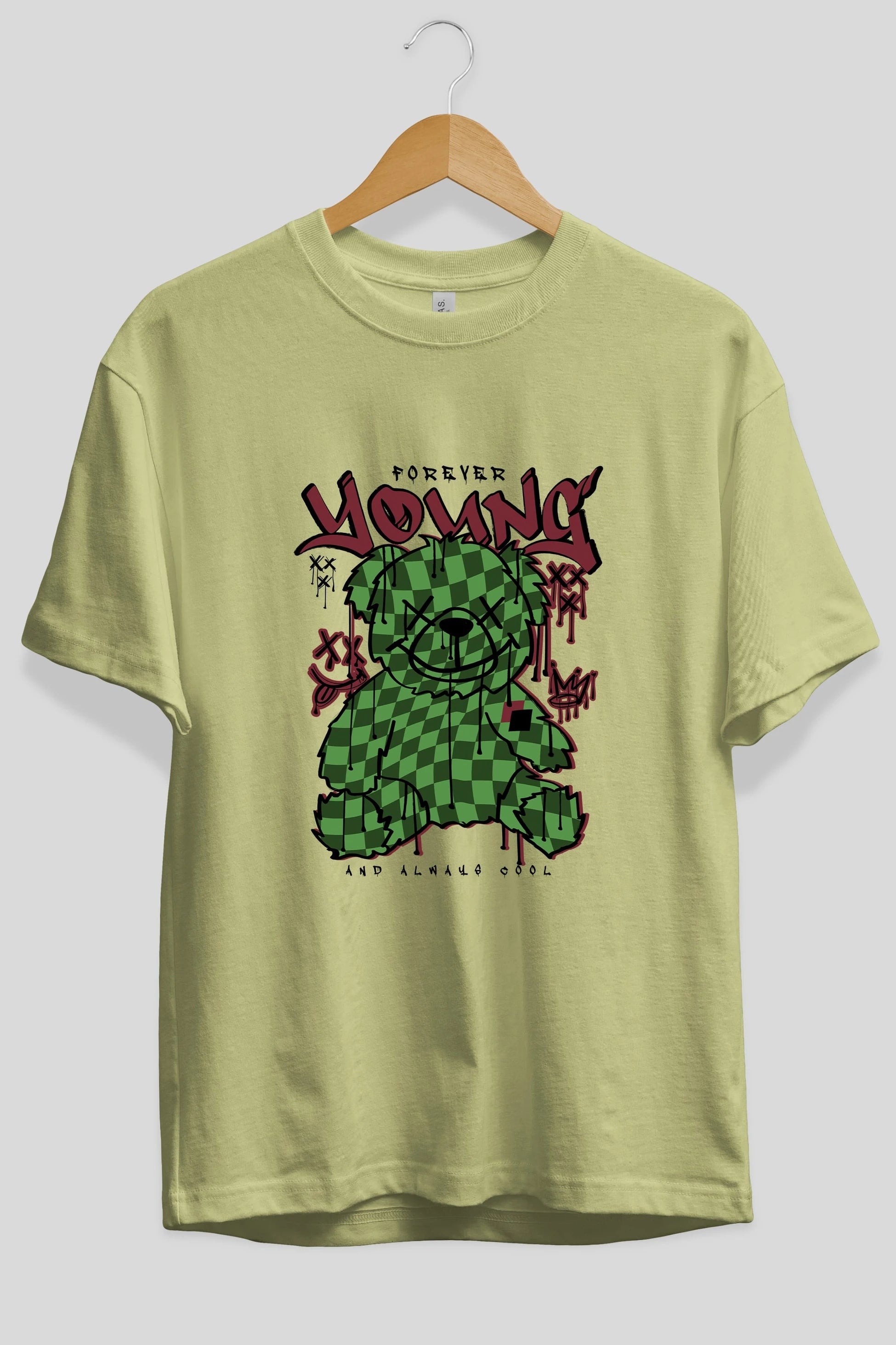 Young and Always Cool Bear Ön Baskılı Oversize t-shirt Erkek Kadın Unisex