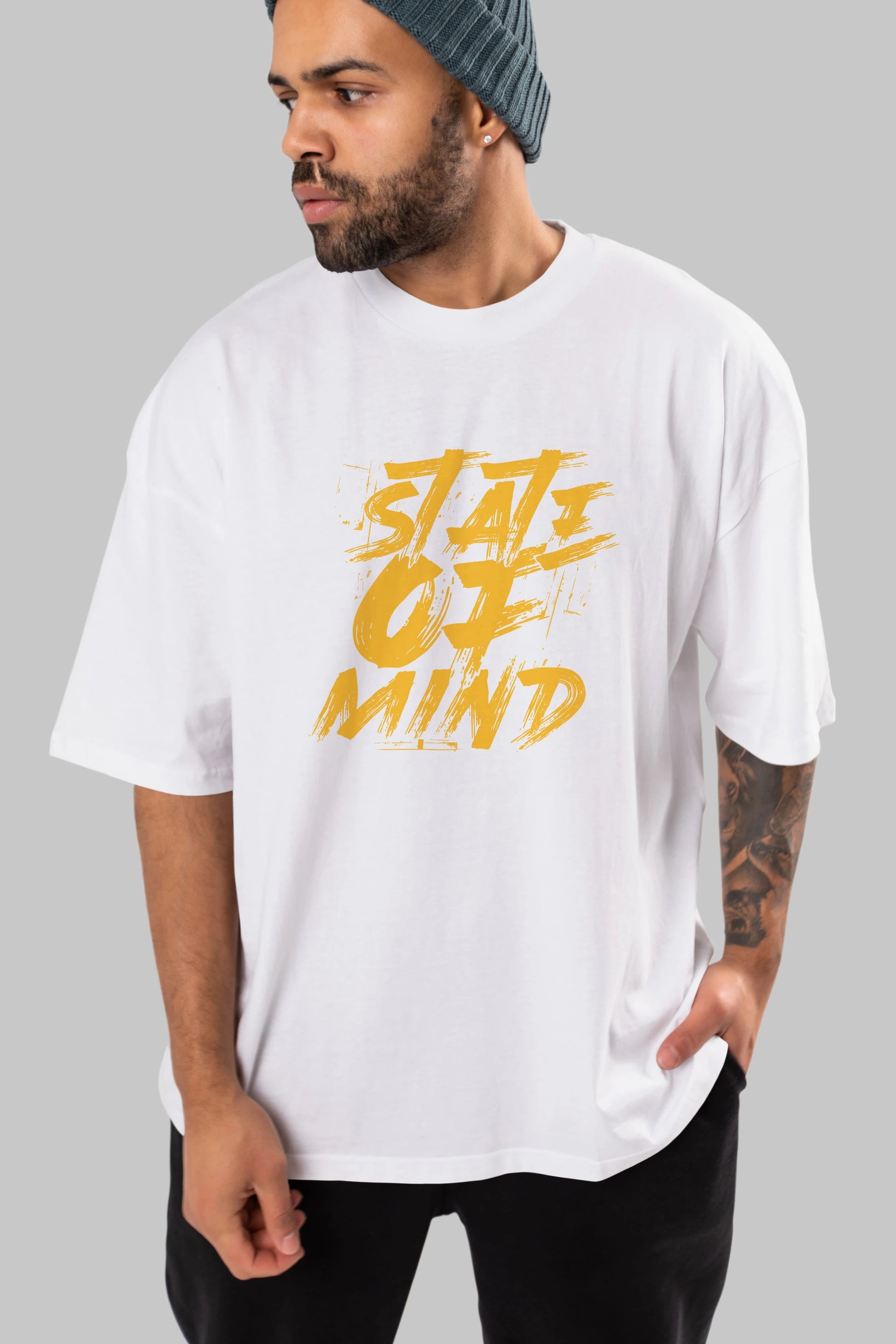 State on Mind Ön Baskılı Oversize t-shirt Erkek Kadın Unisex