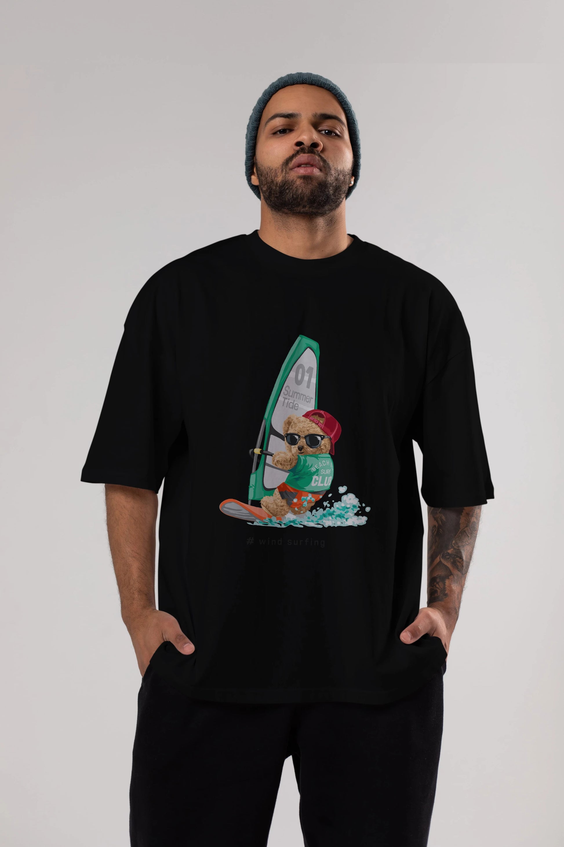 Teddy Bear Summer Tide Ön Baskılı Oversize t-shirt Erkek Kadın Unisex %100 Pamuk