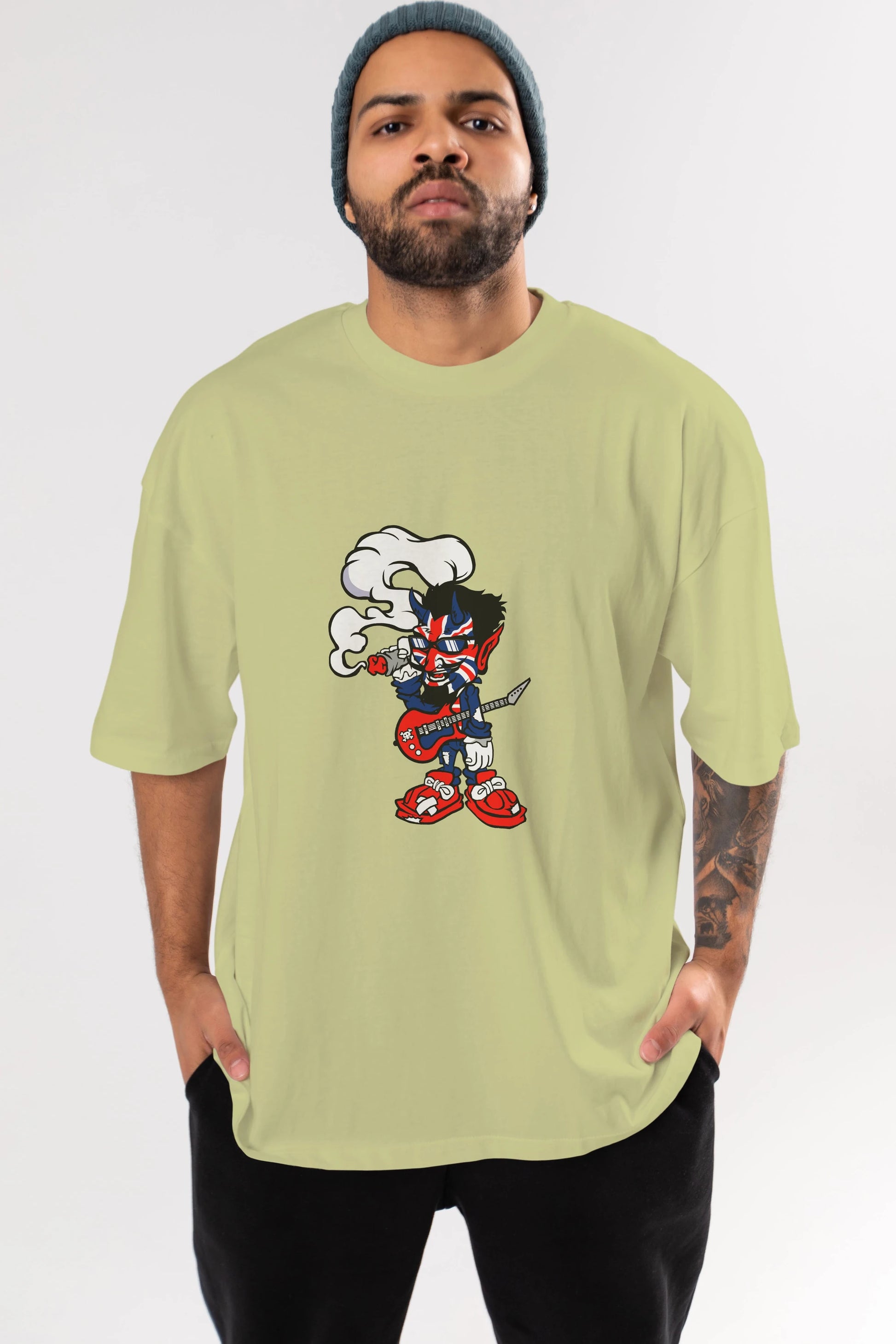 Uk Devil Rockstar Ön Baskılı Oversize t-shirt Erkek Kadın Unisex %100 Pamuk tişort