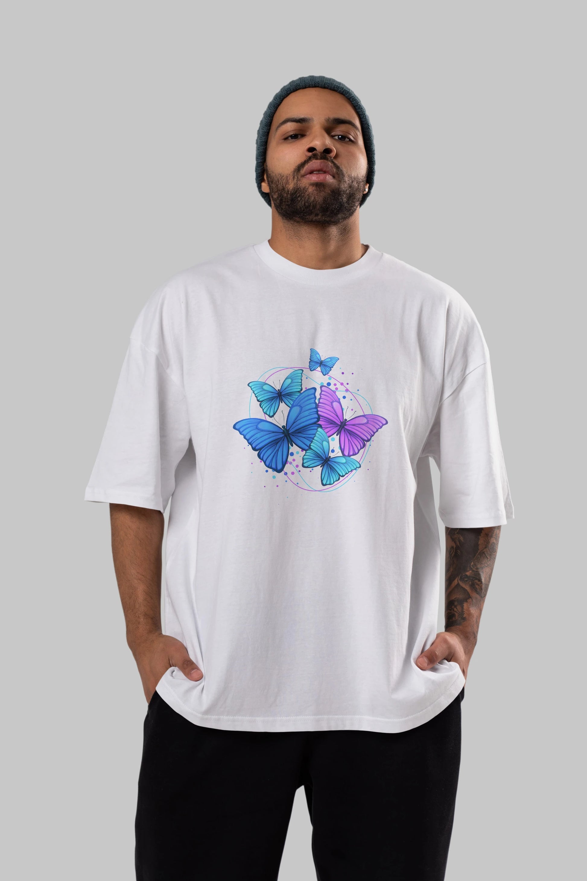 Kelebek Ön Baskılı Oversize t-shirt Erkek Kadın Unisex