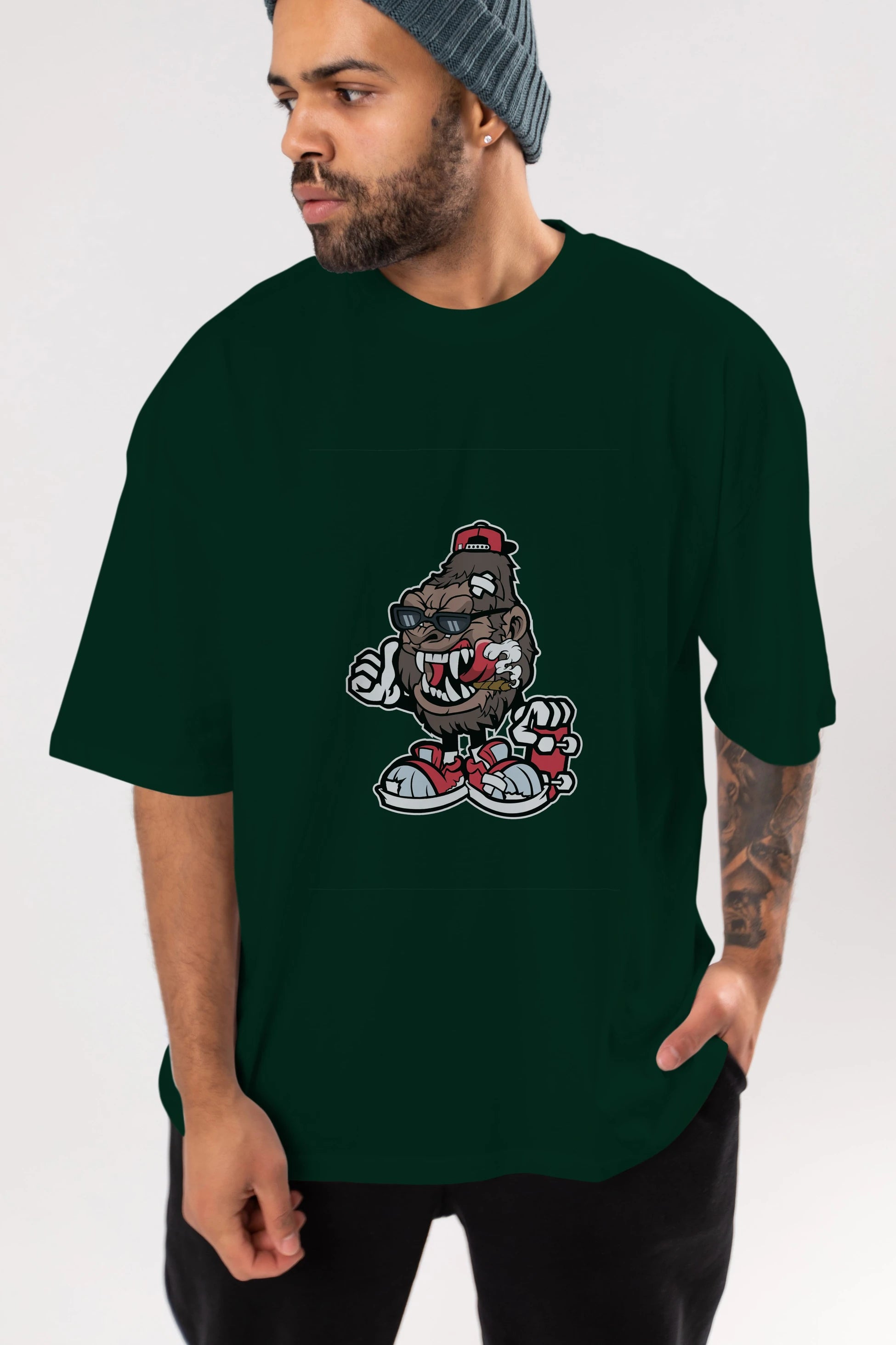 Gorilla Skater Ön Baskılı Oversize t-shirt Erkek Kadın Unisex %100 Pamuk tişort