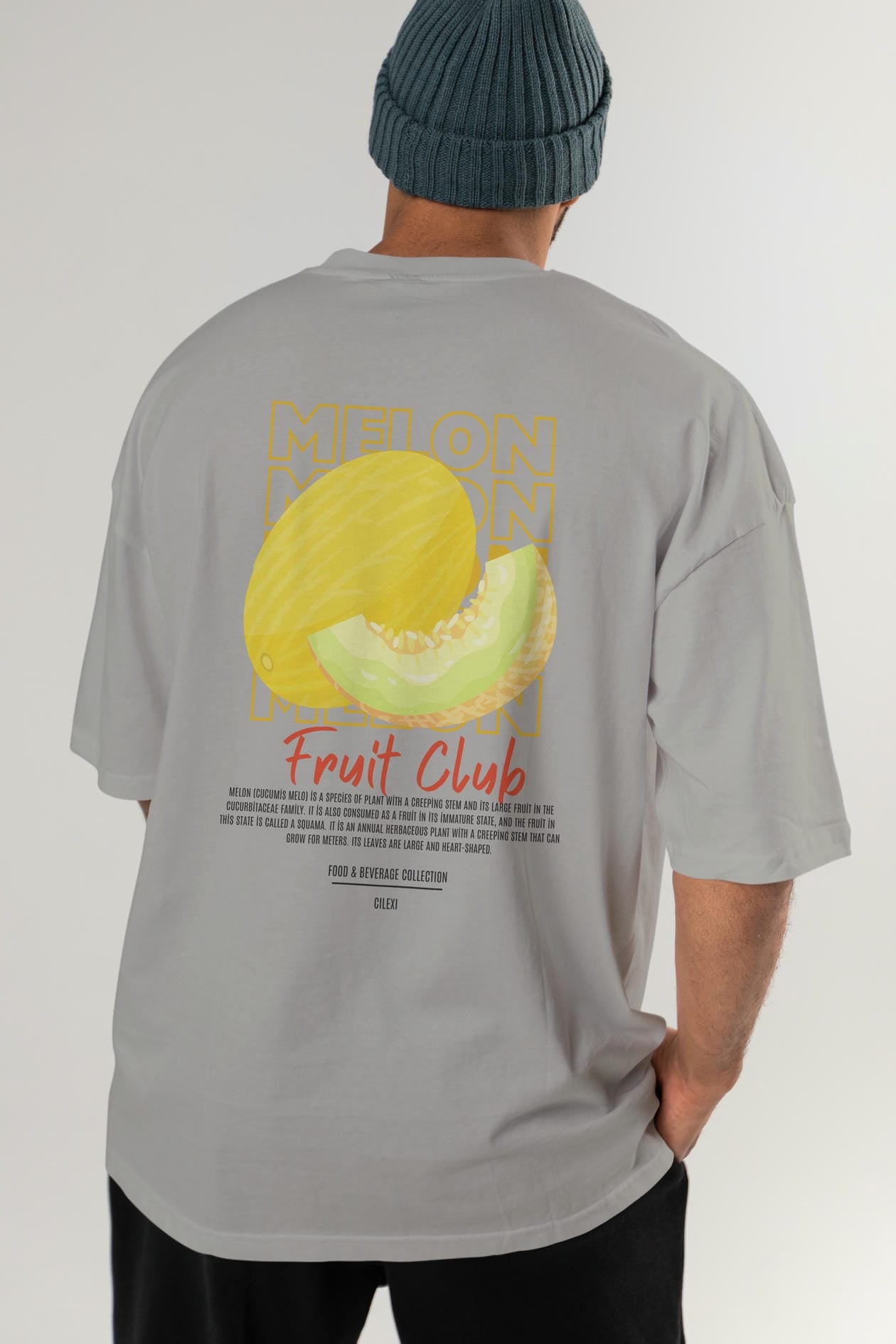 Melon Arka Baskılı Oversize t-shirt Erkek Kadın Pamuk Bisiklet Yaka tişort