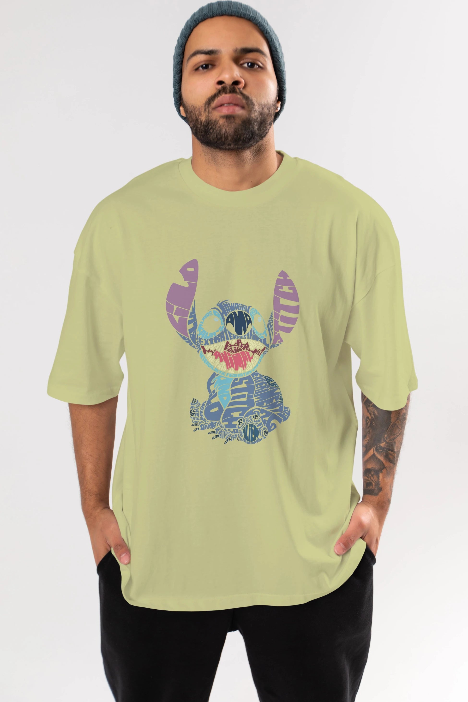Stitch Ön Baskılı Oversize t-shirt %100 pamuk Erkek Kadın Unisex