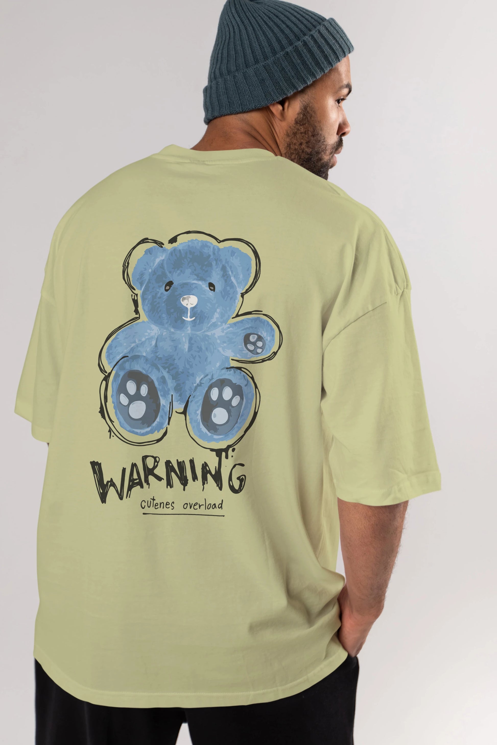 Warning Cuteness Bear Arka Baskılı Oversize t-shirt Erkek Kadın Unisex