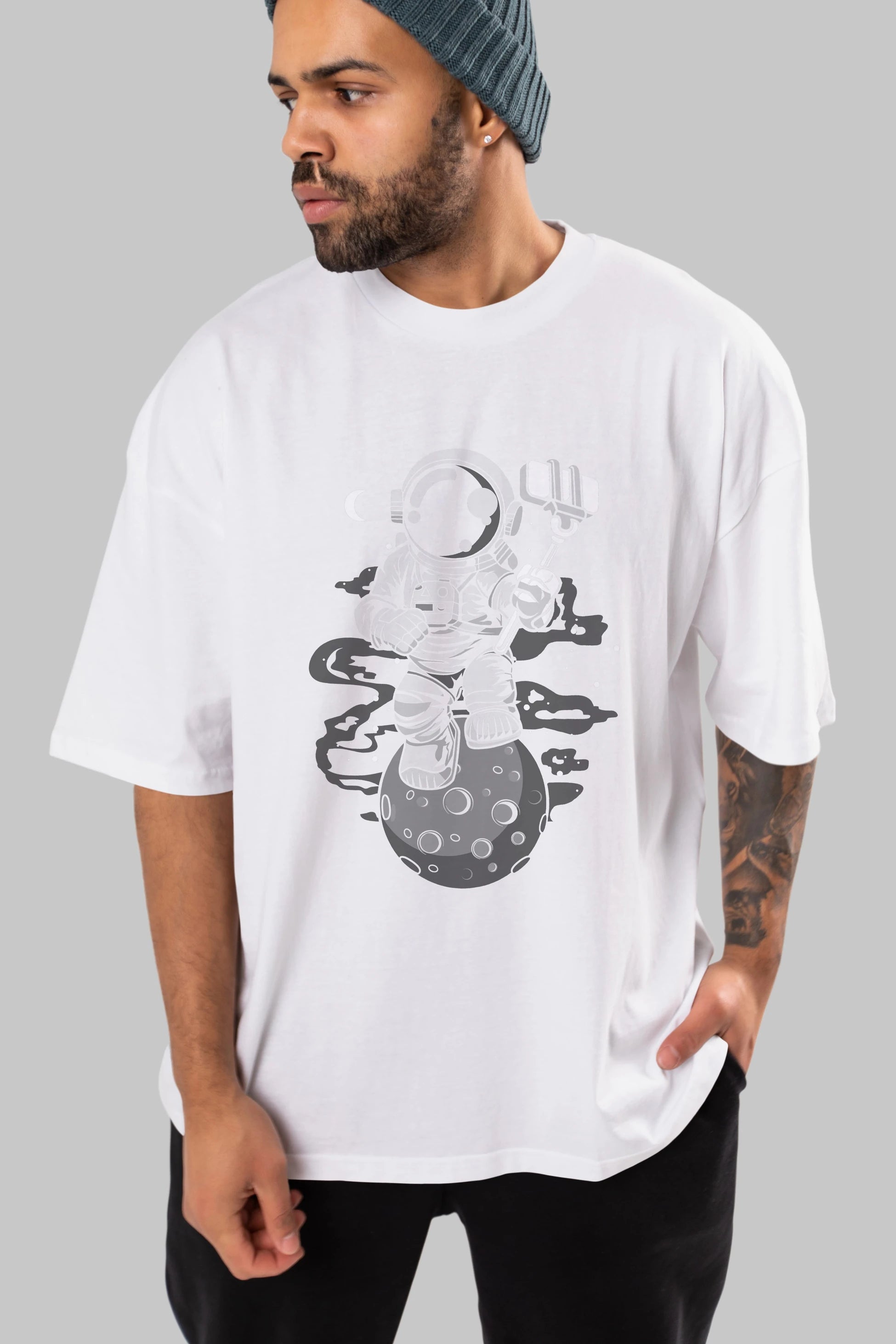 Astronaut Selfie Ön Baskılı Oversize t-shirt Erkek Kadın Unisex