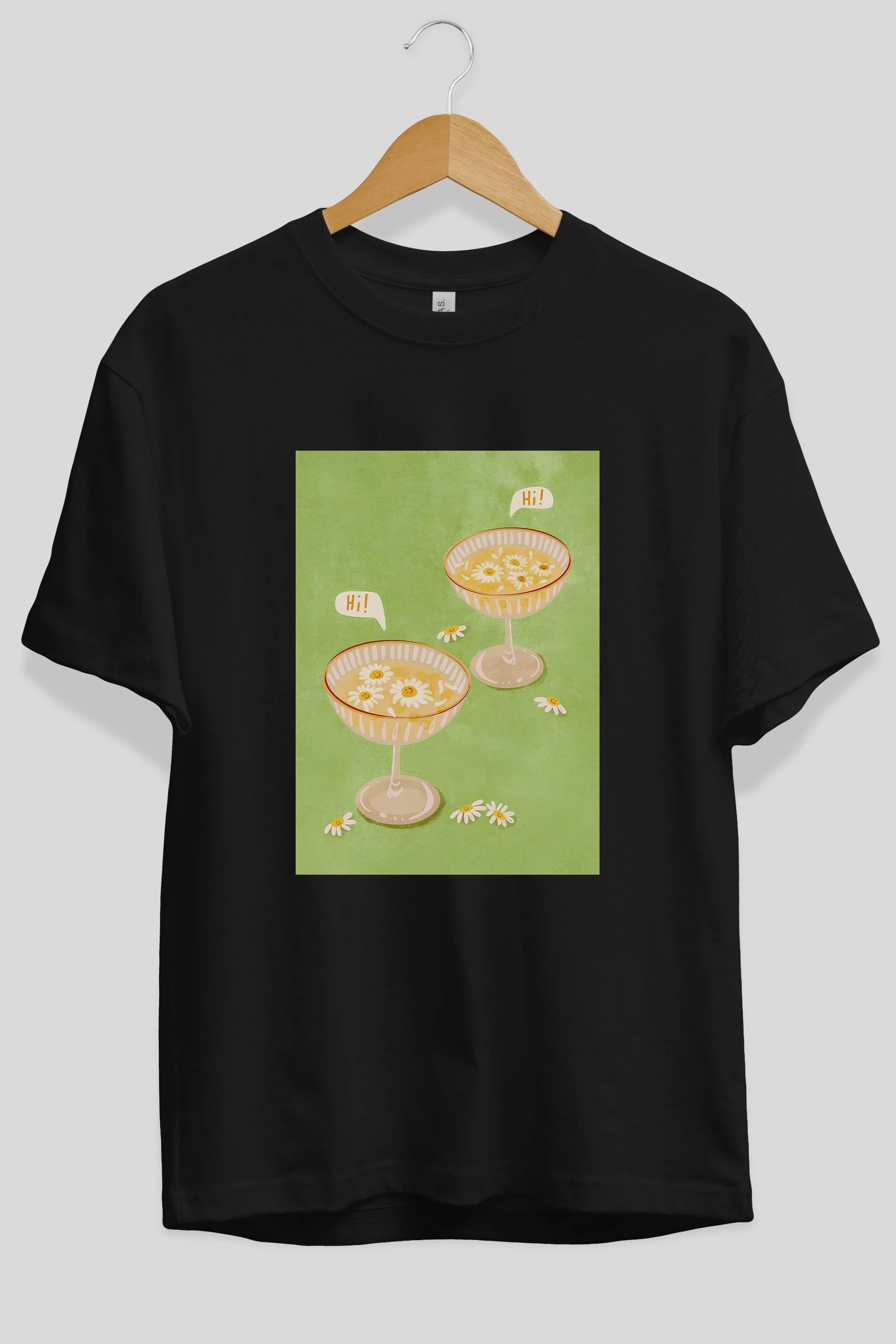 Hi Cheers Ön Baskılı Oversize t-shirt Erkek Kadın Unisex %100 Pamuk Bisiklet Yaka tişort