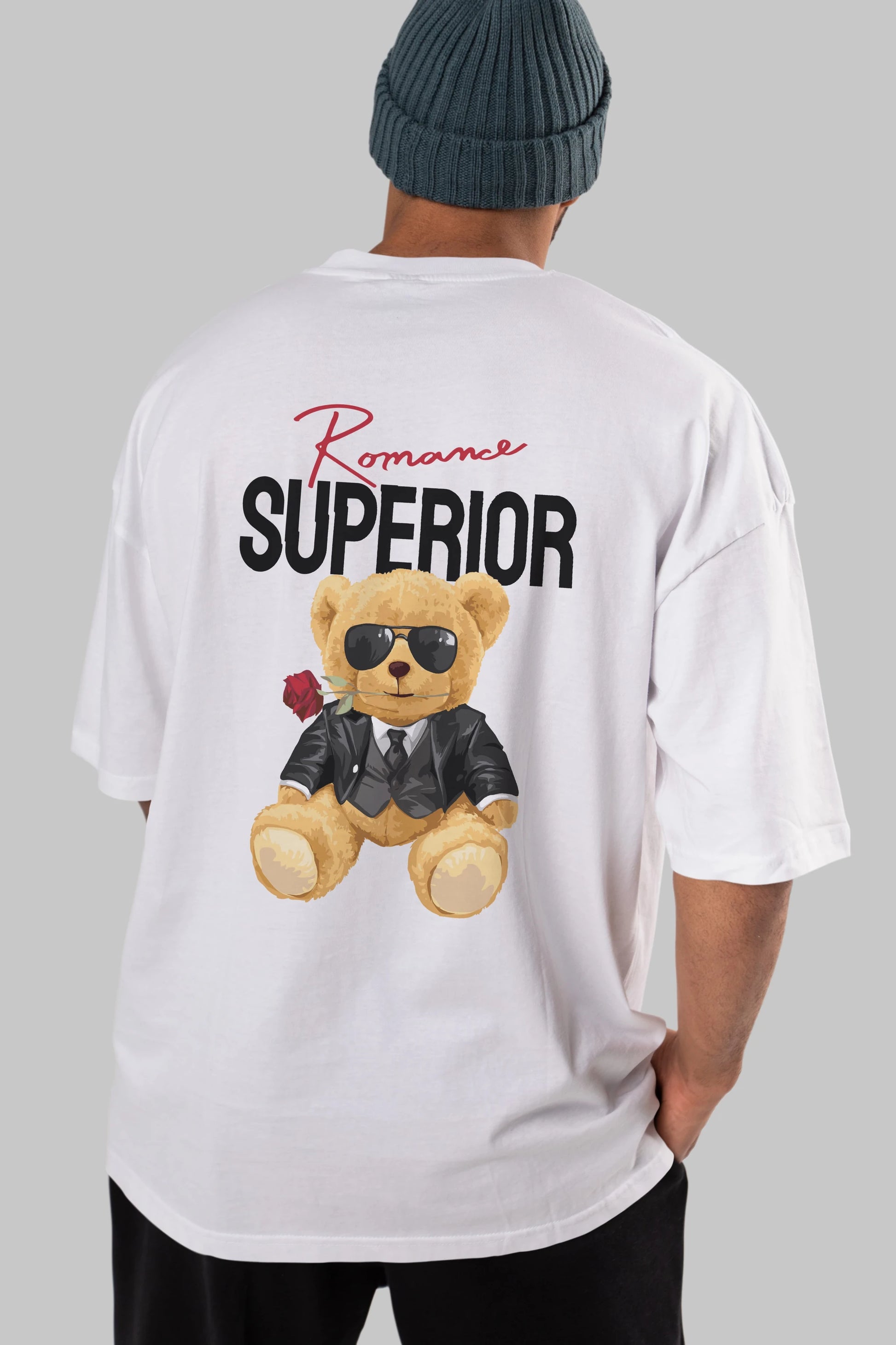 Teddy Bear Romance Superior Arka Baskılı Oversize t-shirt Erkek Kadın Unisex %100 Pamuk