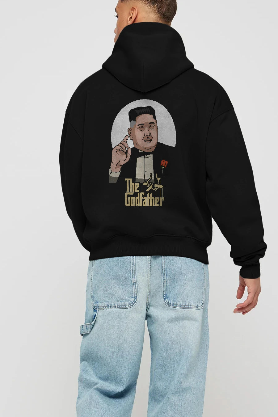 Godfather Jong Un Arka Baskılı Hoodie Oversize Kapüşonlu Sweatshirt Erkek Kadın Unisex