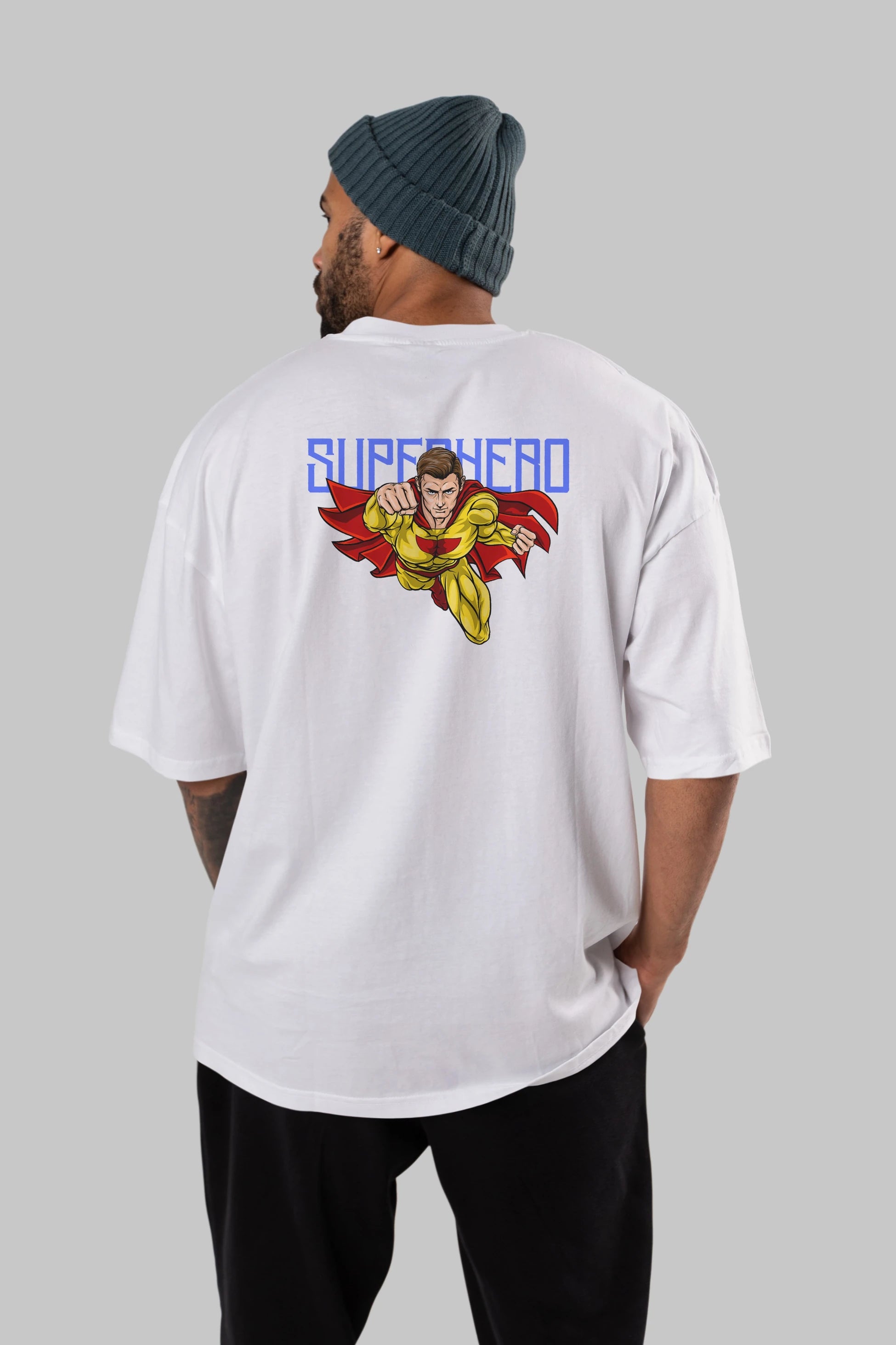 Super Hero Arka Baskılı Oversize t-shirt Erkek Kadın Unisex