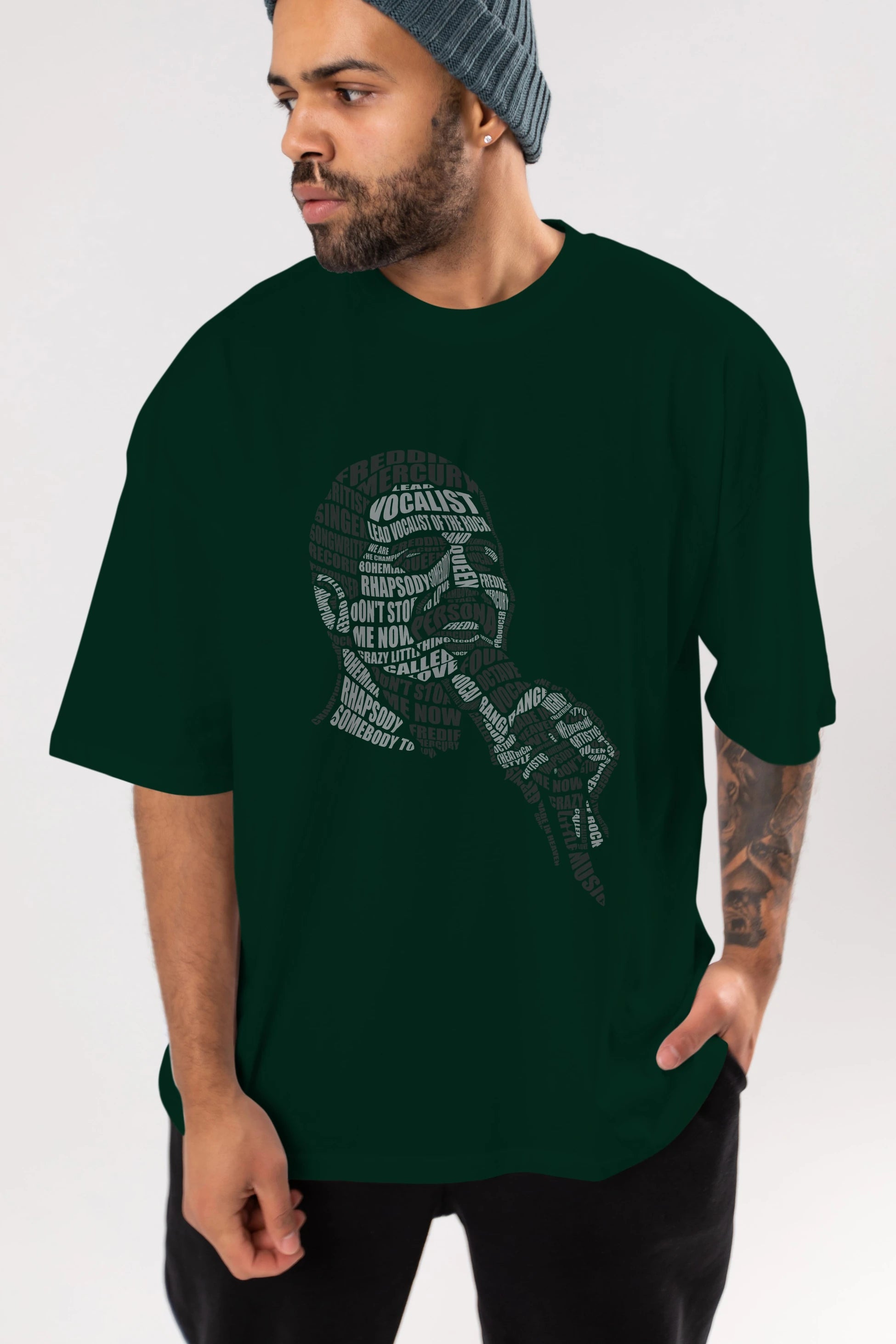 Freddy Mercuri Calligram Ön Baskılı Oversize t-shirt %100 pamuk Erkek Kadın Unisex