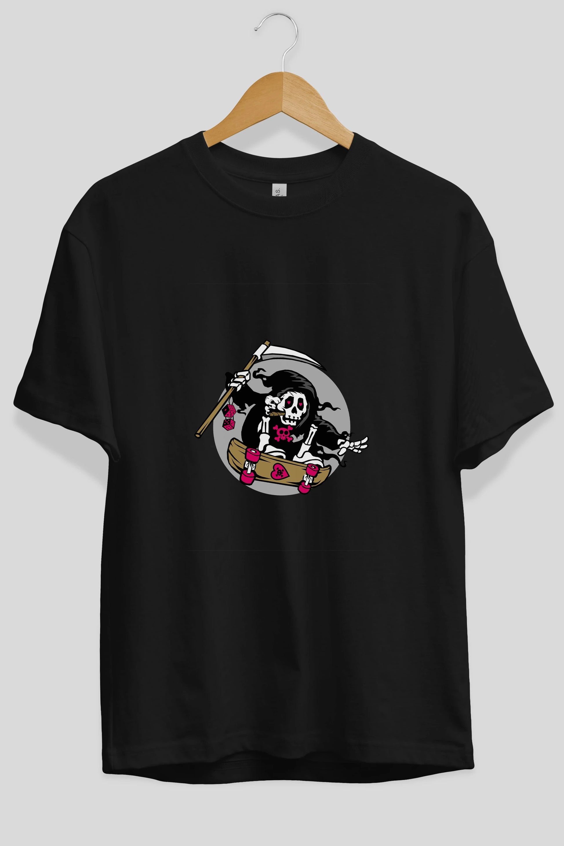 Grim Skater Ön Baskılı Oversize t-shirt Erkek Kadın Unisex %100 Pamuk tişort