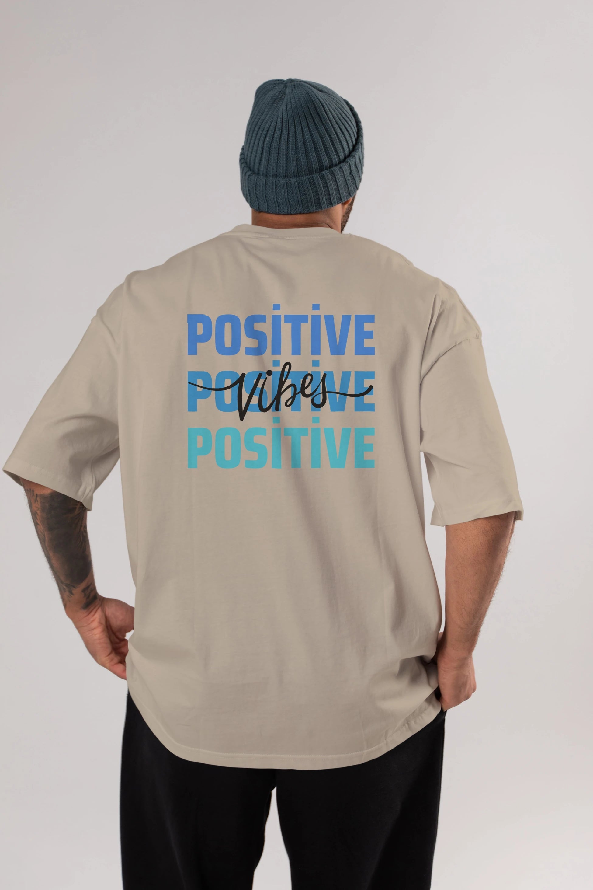 Positive Vibes 2 Arka Baskılı Oversize t-shirt Erkek Kadın Unisex