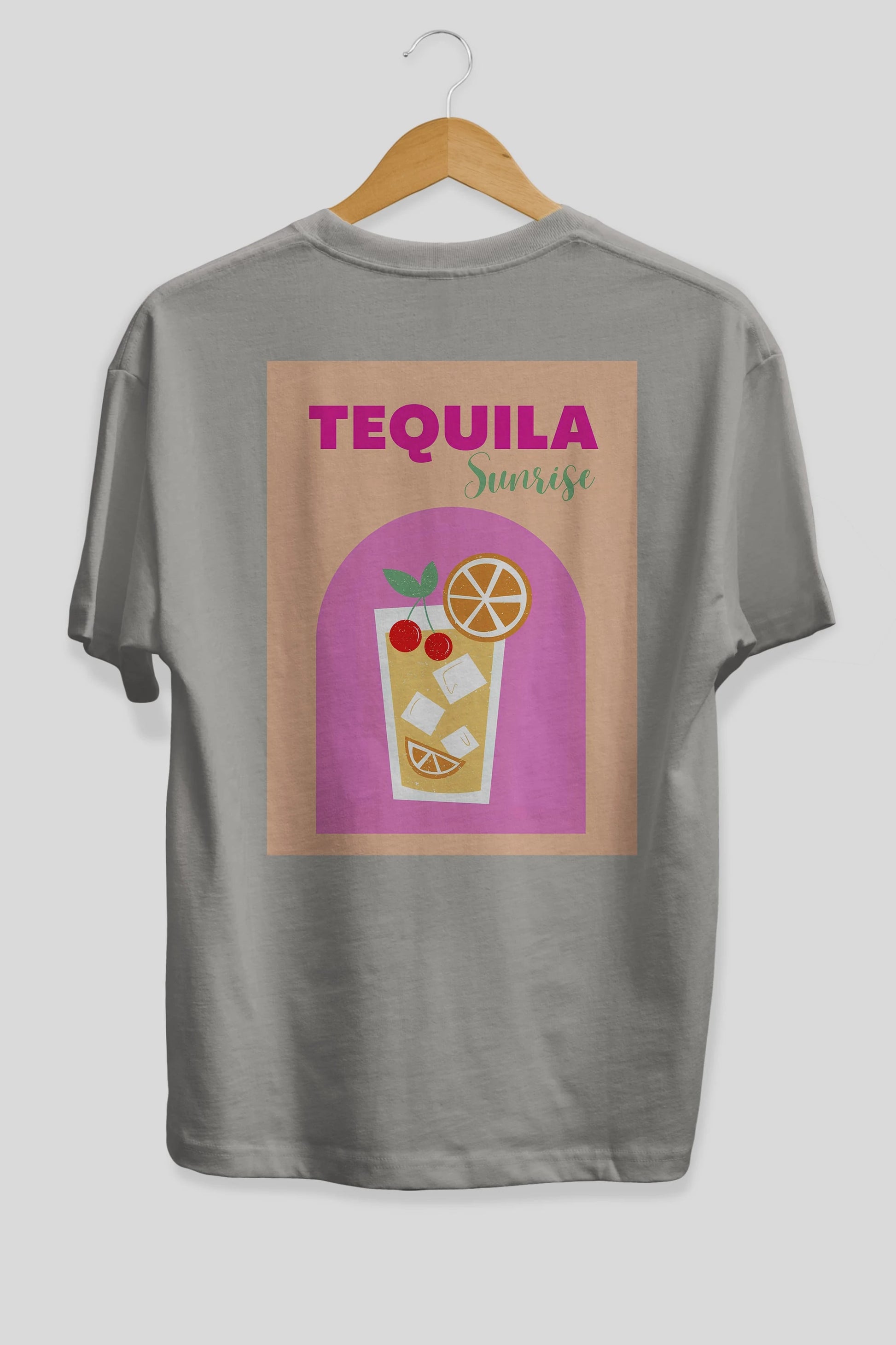 Tequila Sunrise 2 Arka Baskılı Oversize t-shirt Erkek Kadın Unisex %100 Pamuk Bisiklet Yaka tişort