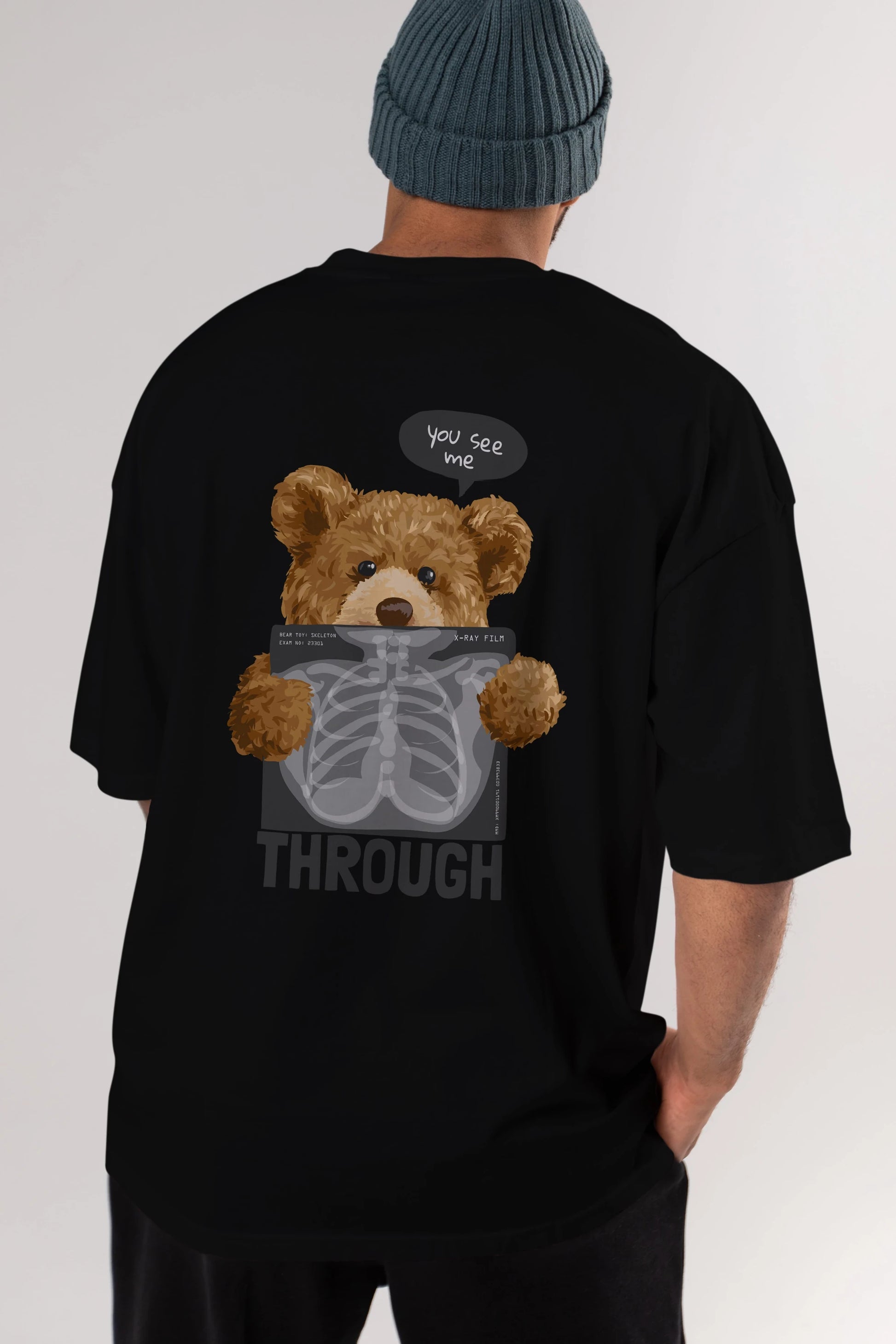 Teddy Bear Trough Arka Baskılı Oversize t-shirt Erkek Kadın Unisex %100 Pamuk