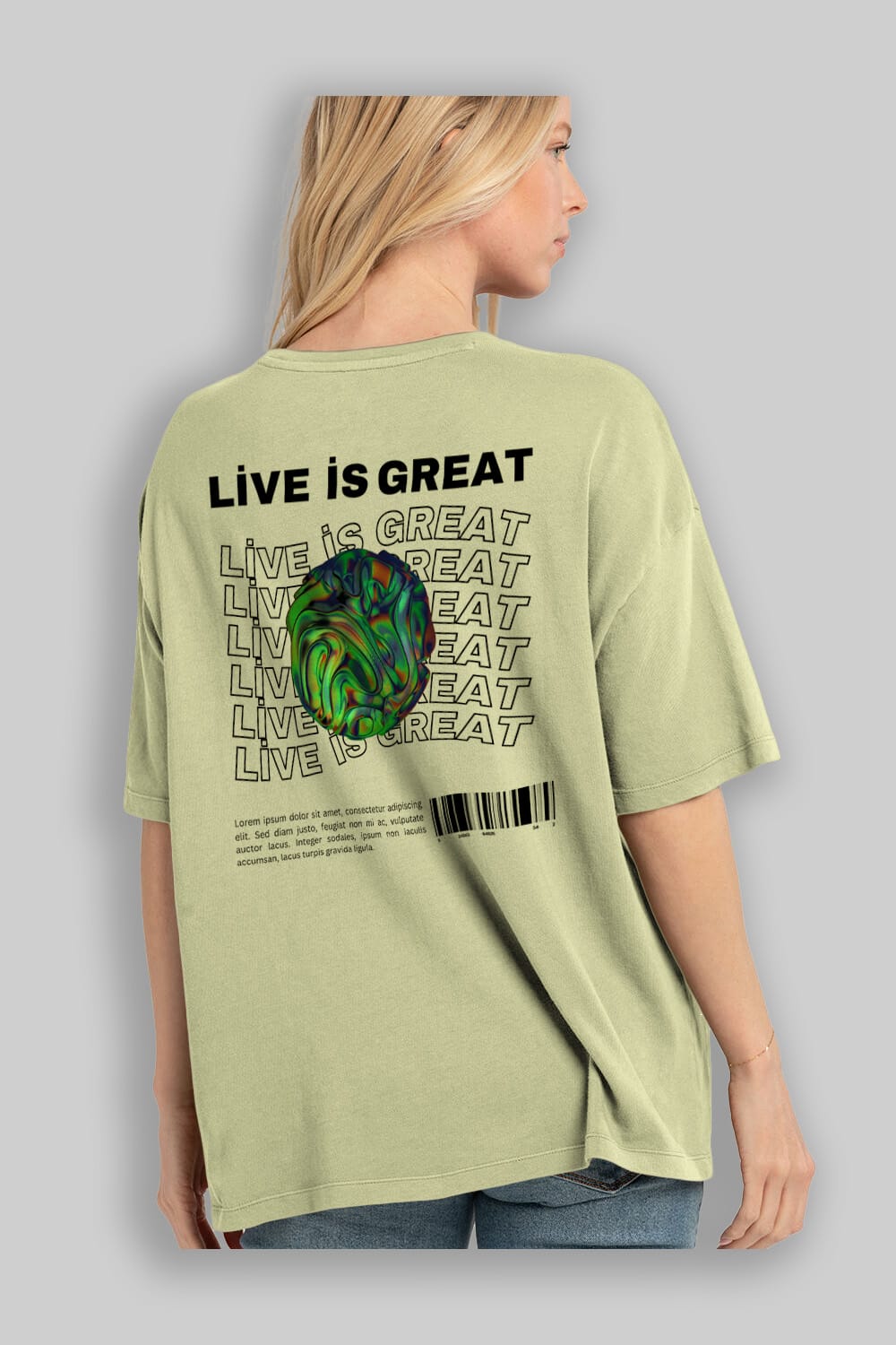 Live is Great Yazılı Arka Baskılı Oversize t-shirt Erkek Kadın Unisex