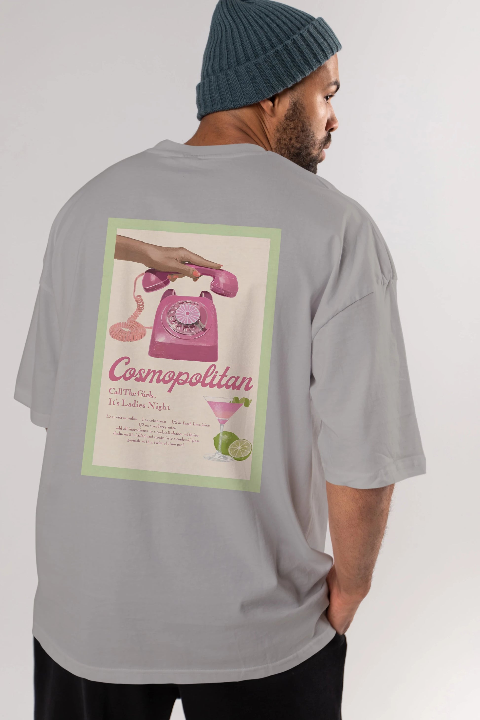Cosmopolitan 5 Arka Baskılı Oversize t-shirt Erkek Kadın Unisex %100 Pamuk Bisiklet Yaka tişort